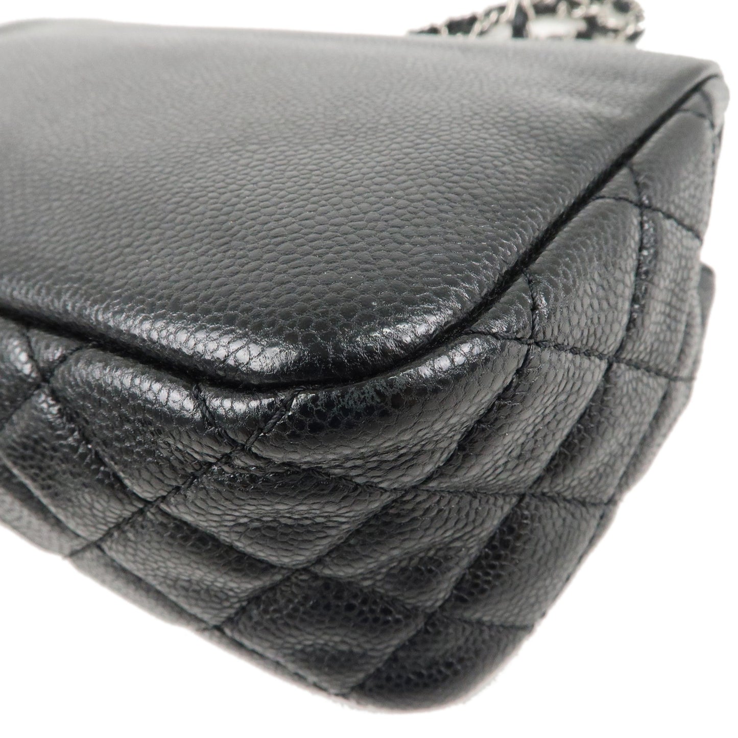 CHANEL Matelasse Caviar Skin Chain Shoulder Bag Black Silver HDW