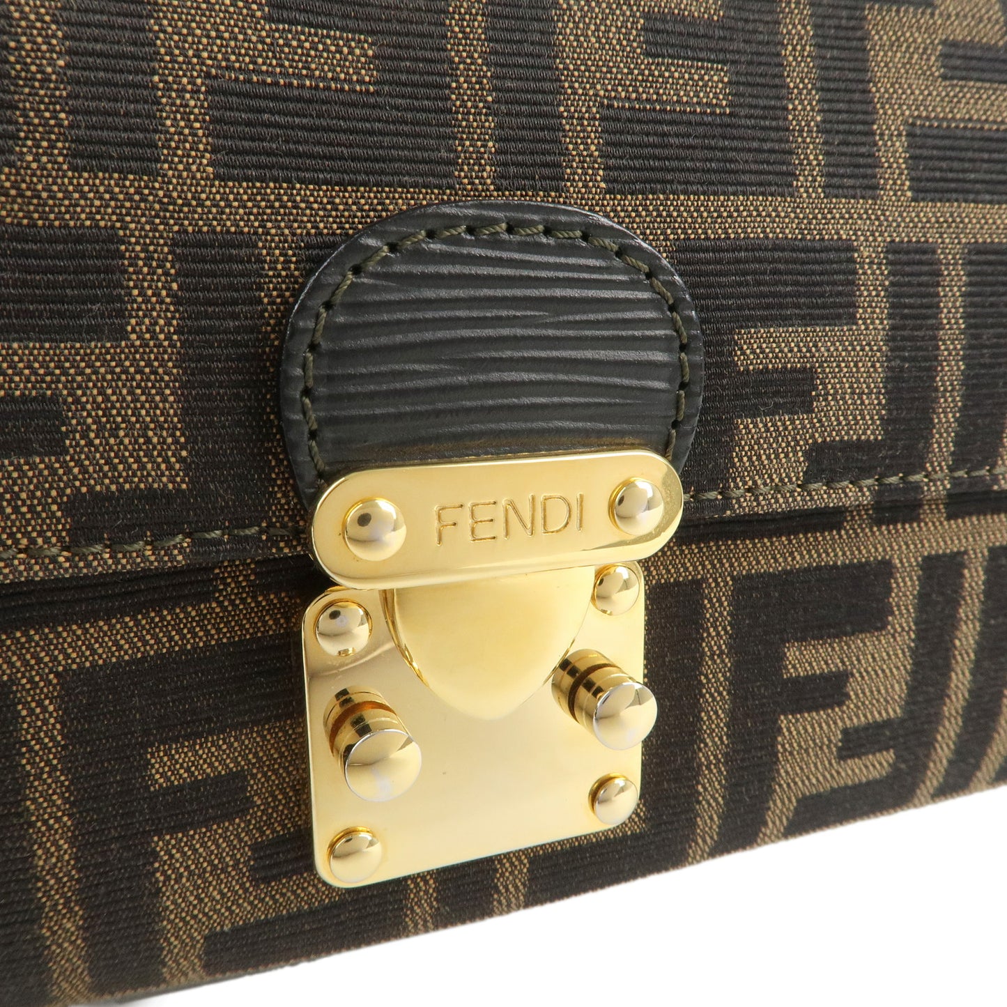 FENDI Zucca Canvas Leather 2Way Hand Bag Shoulder Bag