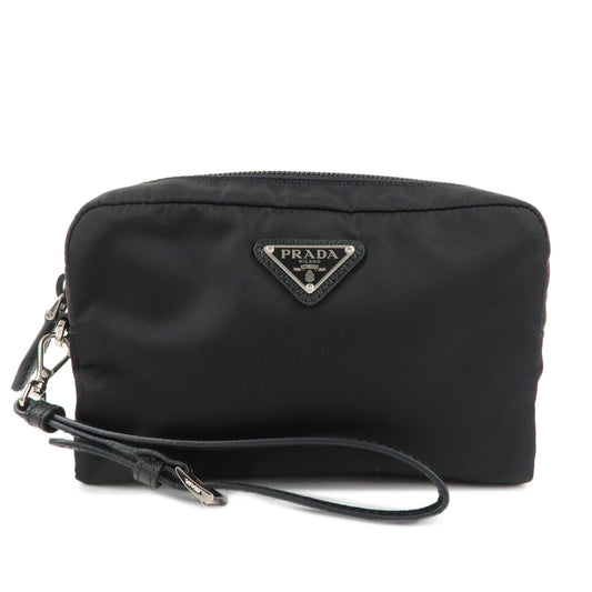 PRADA-Nylon-Leather-Cosmetic-Pouch-Black-1NS021-Black