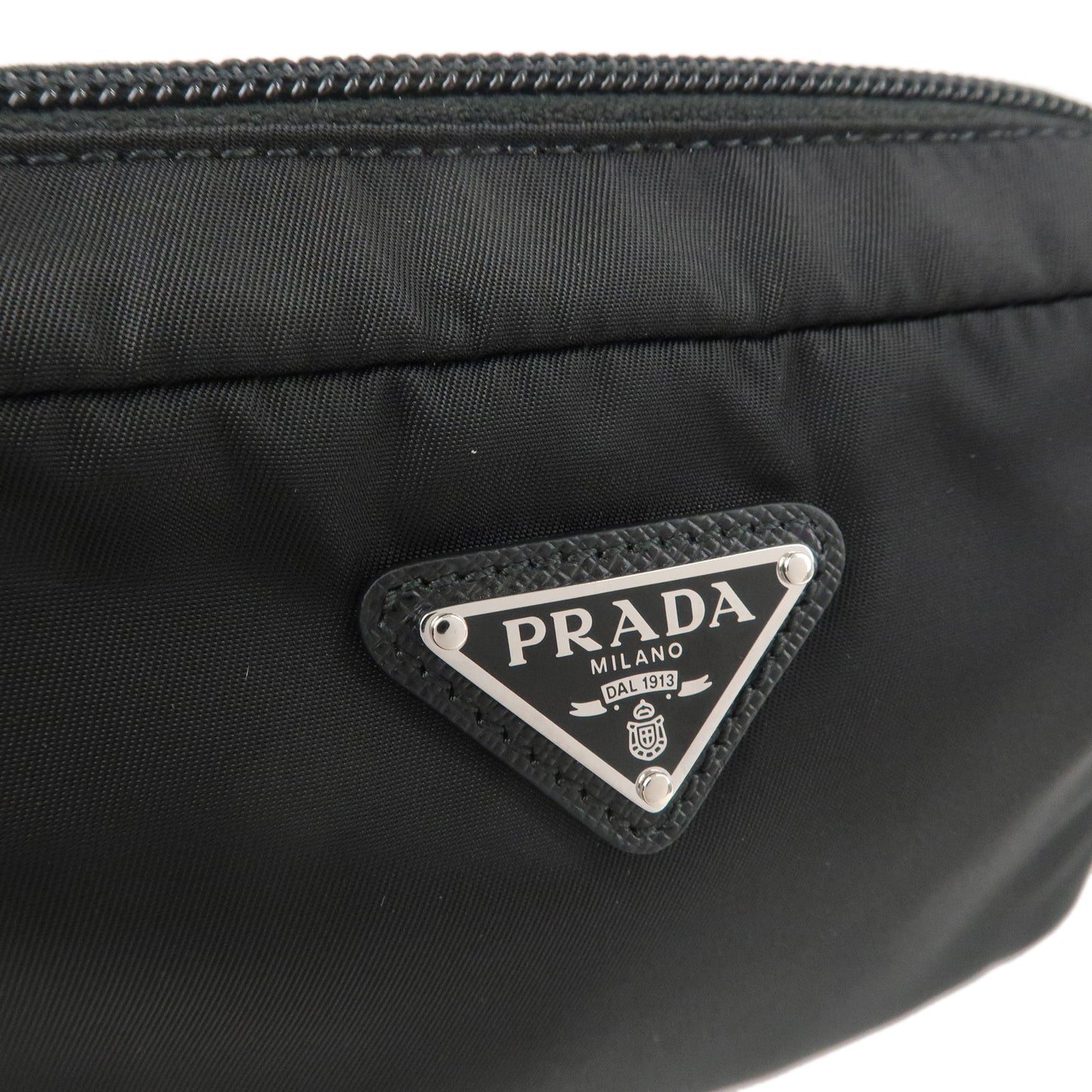 PRADA Nylon Leather Cosmetic Pouch Black 1NS021 Black