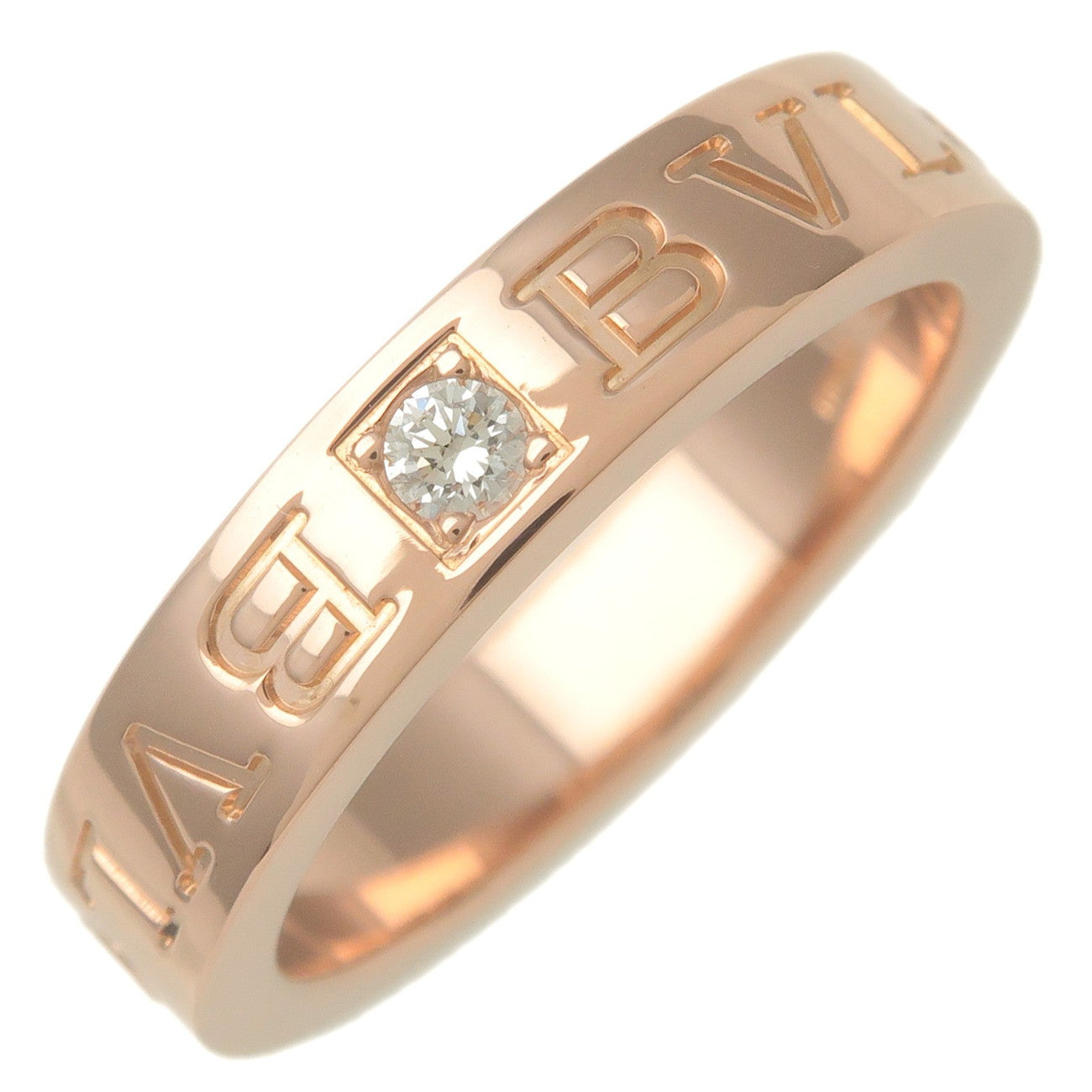 BVLGARI-Double-Logo-1P-Diamond-Ring-K18-750PG-Rose-Gold-US5.5-EU50