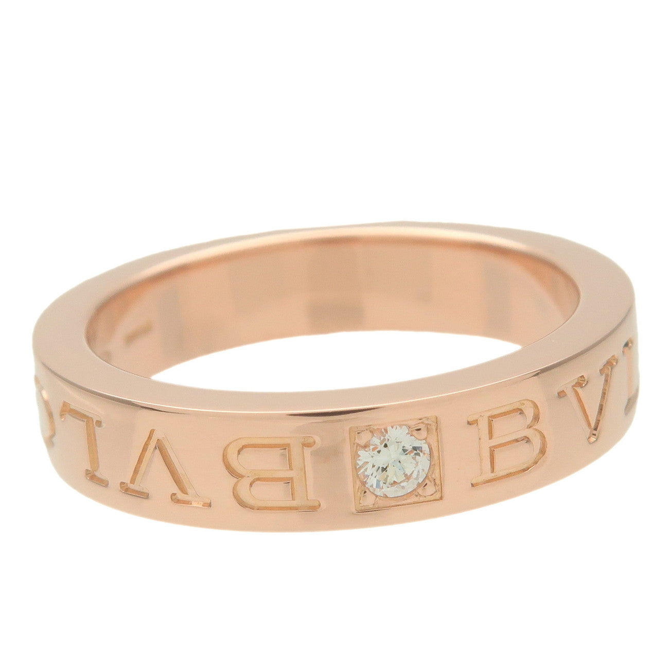 BVLGARI Double Logo 1P Diamond Ring K18 750PG Rose Gold US5.5 EU50