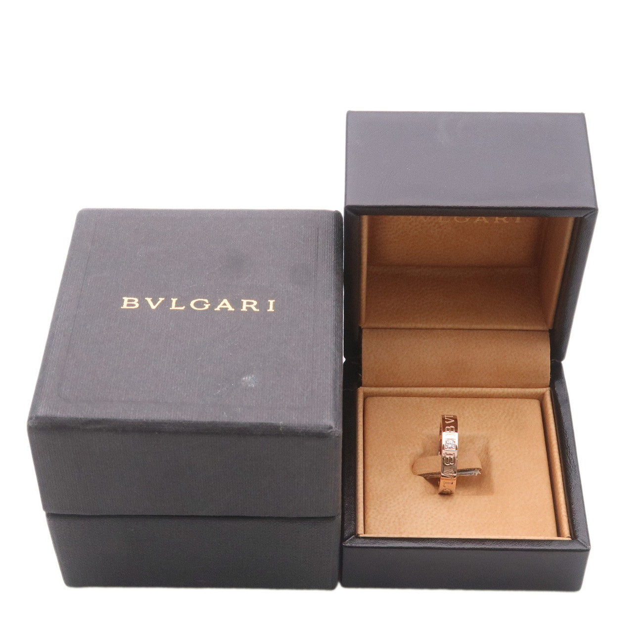 BVLGARI Double Logo 1P Diamond Ring K18 750PG Rose Gold US5.5 EU50