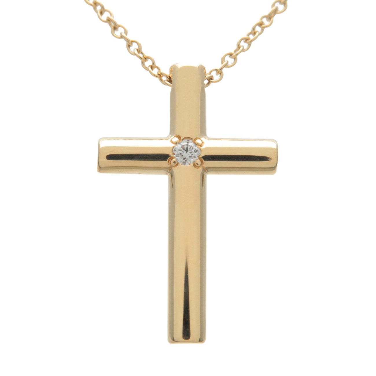 Tiffany&Co.-Cross-1P-Diamond-Necklace-K18YG-750YG-Yellow-Gold