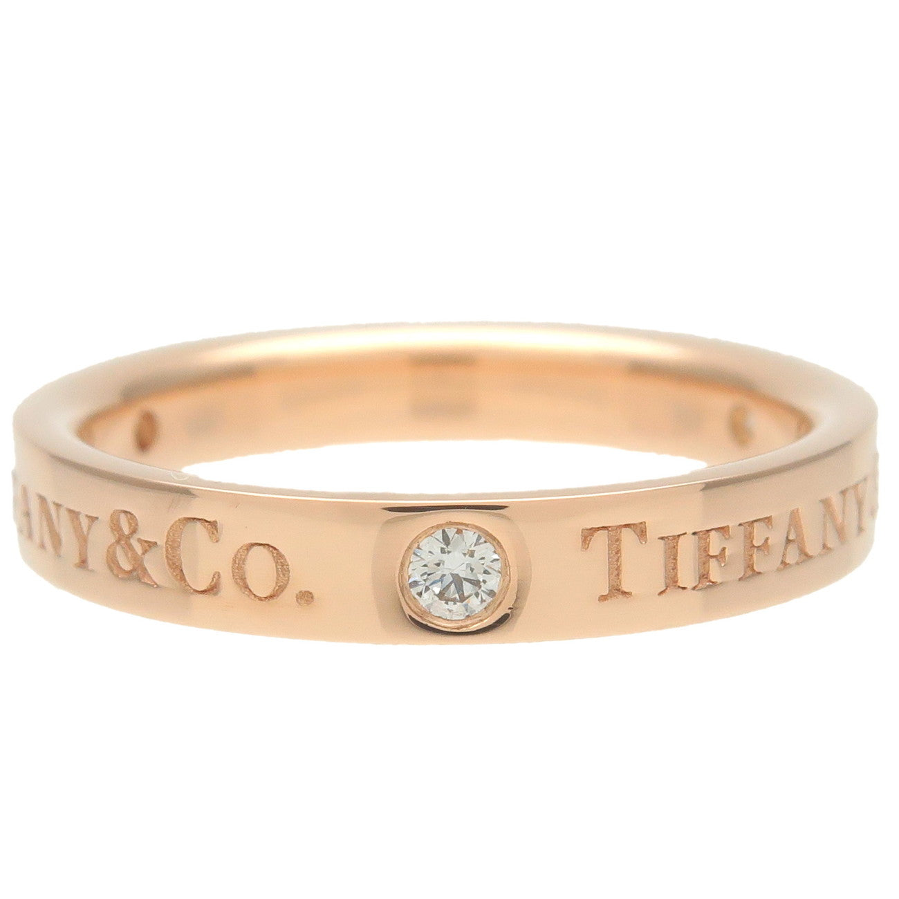 Tiffany&Co. Flat Band Ring 3P Diamond K18PG Rose Gold US5