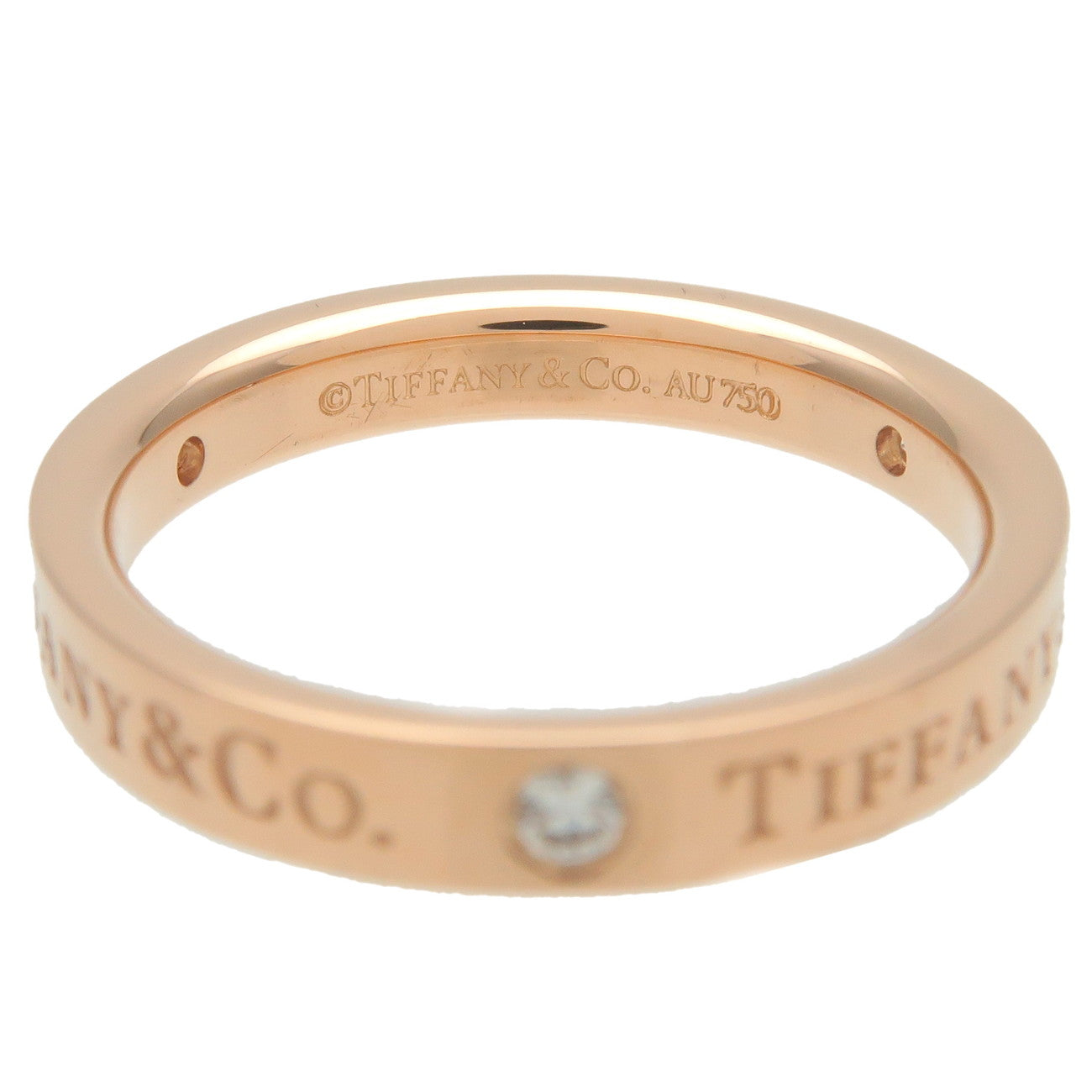 Tiffany&Co. Flat Band Ring 3P Diamond K18PG Rose Gold US5