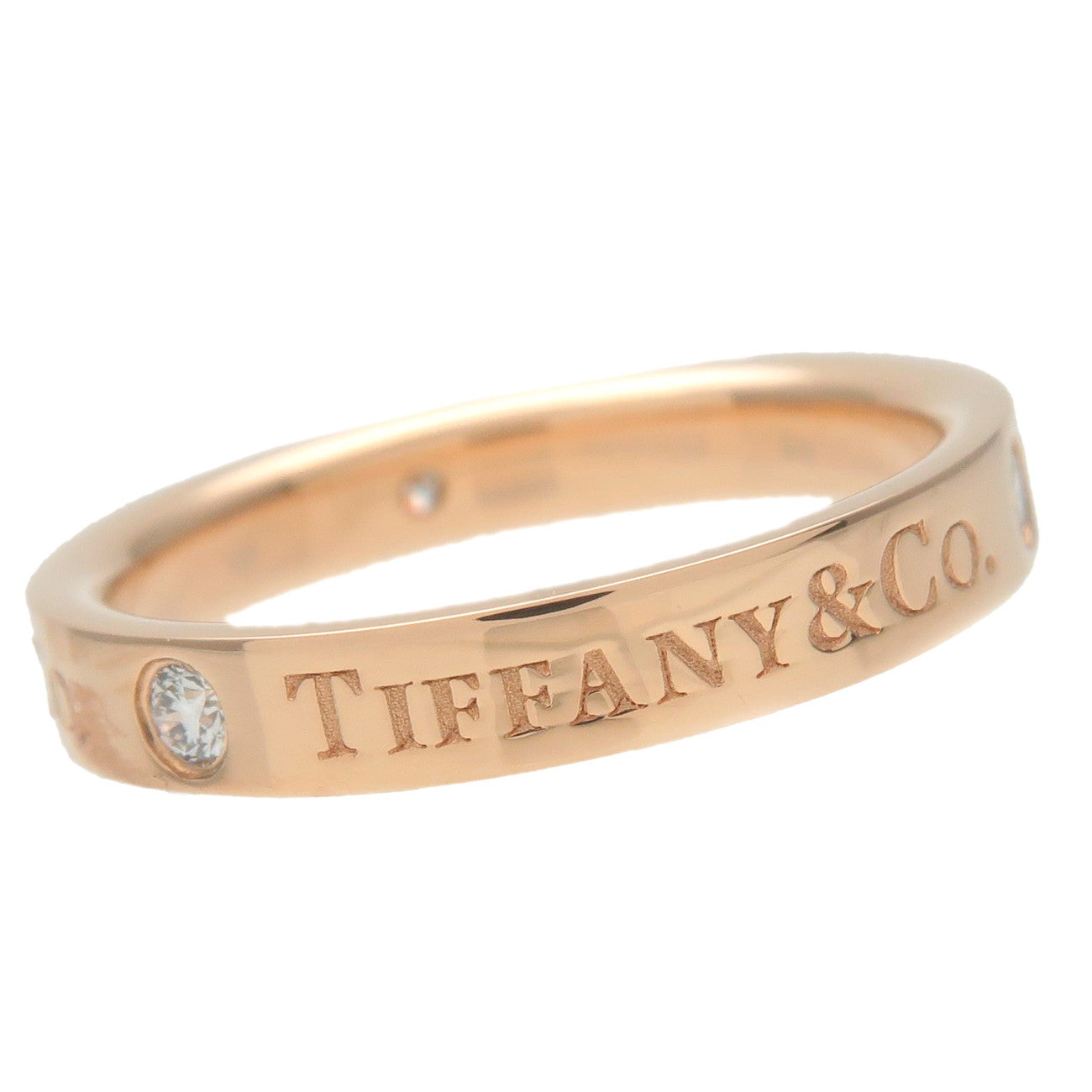 Tiffany&Co. Flat Band Ring 3P Diamond K18PG Rose Gold US5