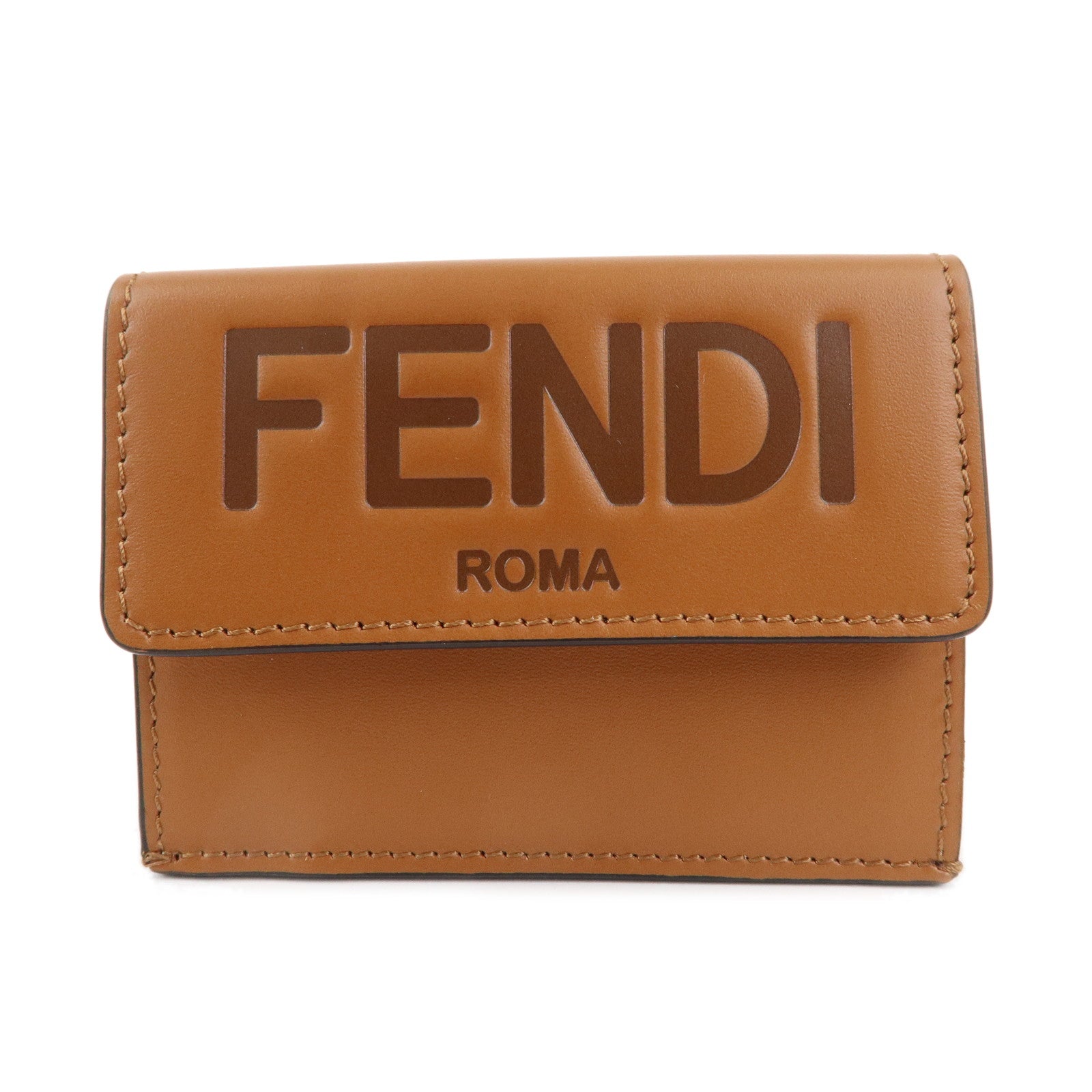 FENDI-Roma-Leather-Micro-Tri-fold-Wallet-Brown-8M0395