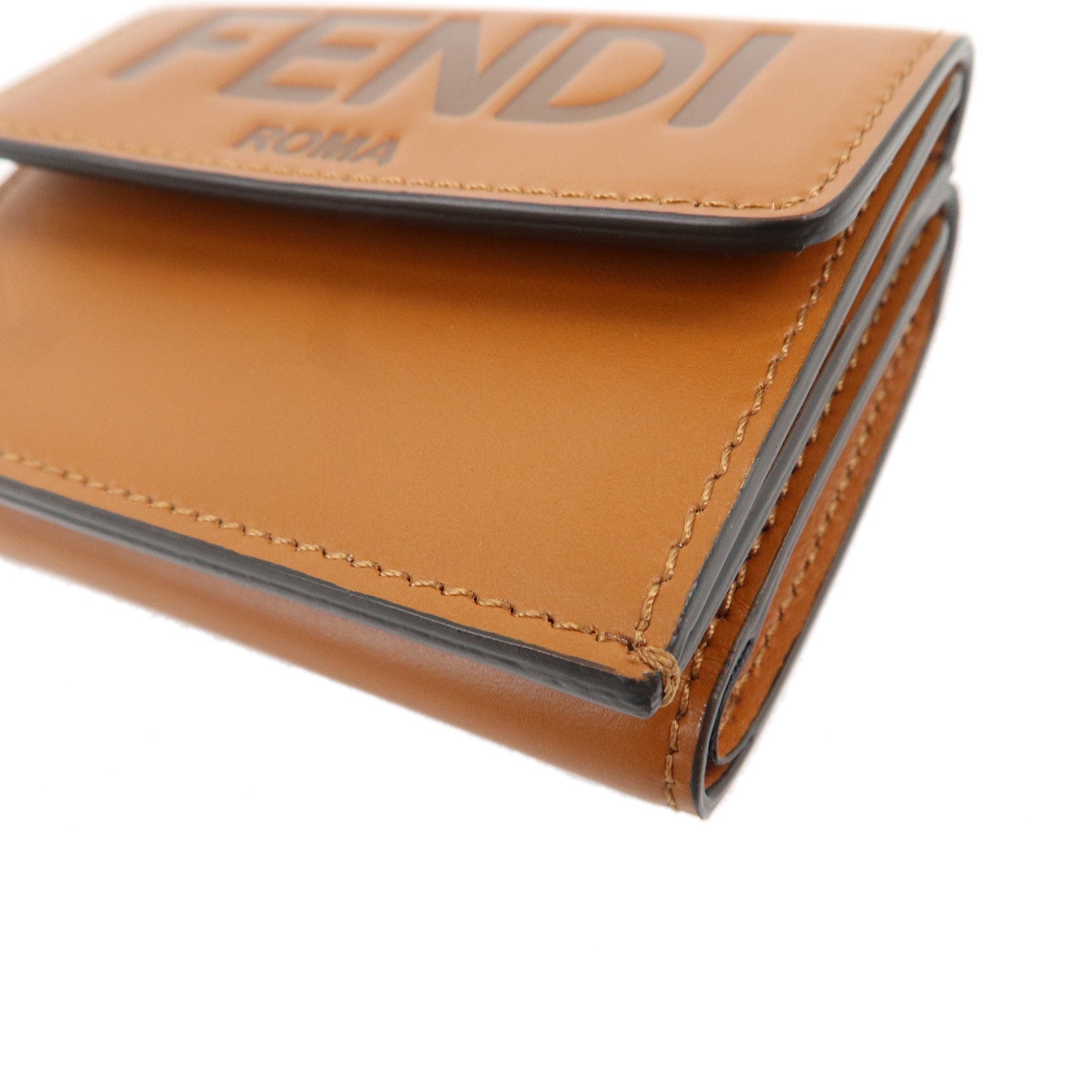 FENDI Roma Leather Micro Tri-fold Wallet Brown 8M0395