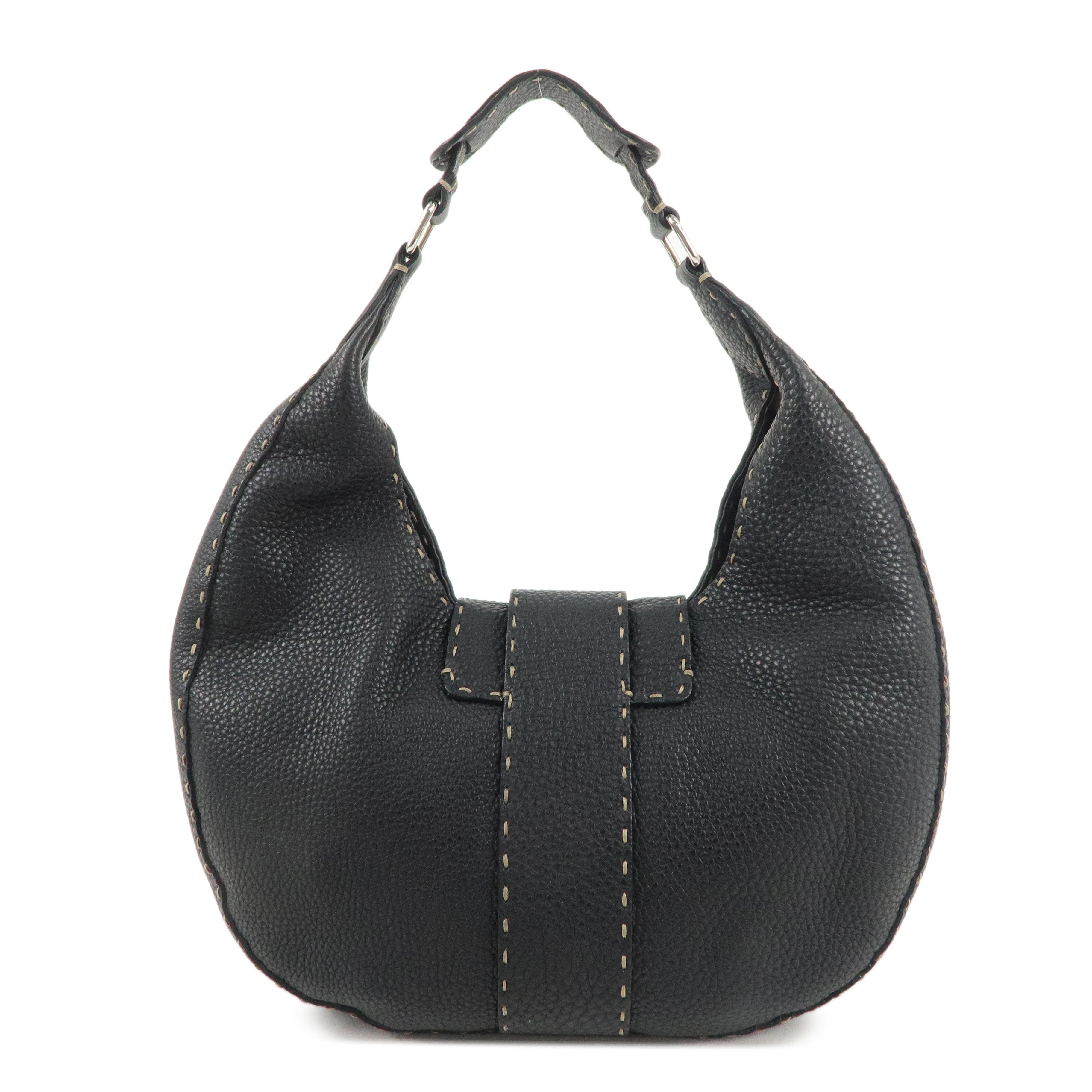 FENDI Selleria Leather One Shoulder Bag Black 8BR453