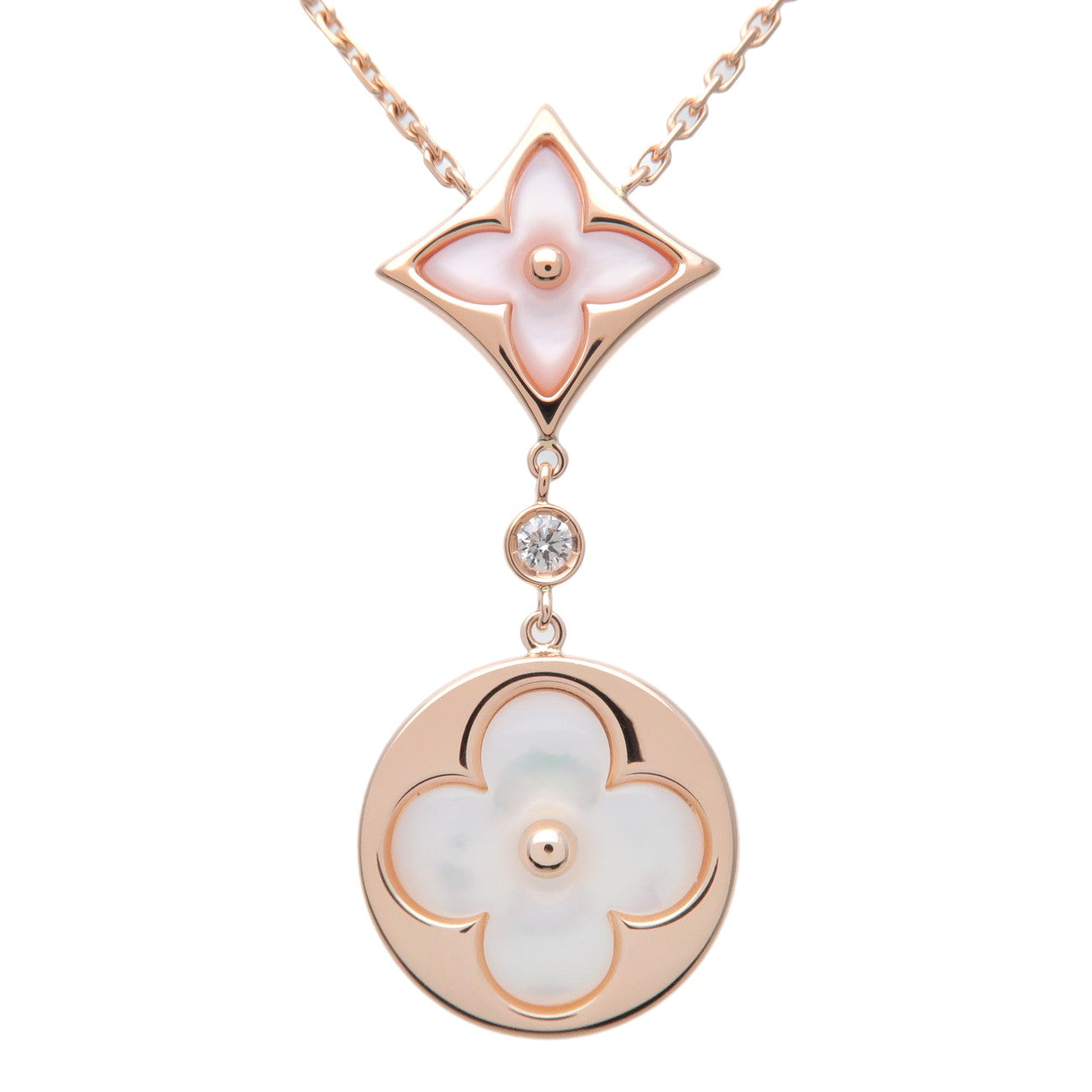 Louis-Vuitton-Color-Blossom-1P-Diamond-Pearl-Necklace-K18PG-Q94355