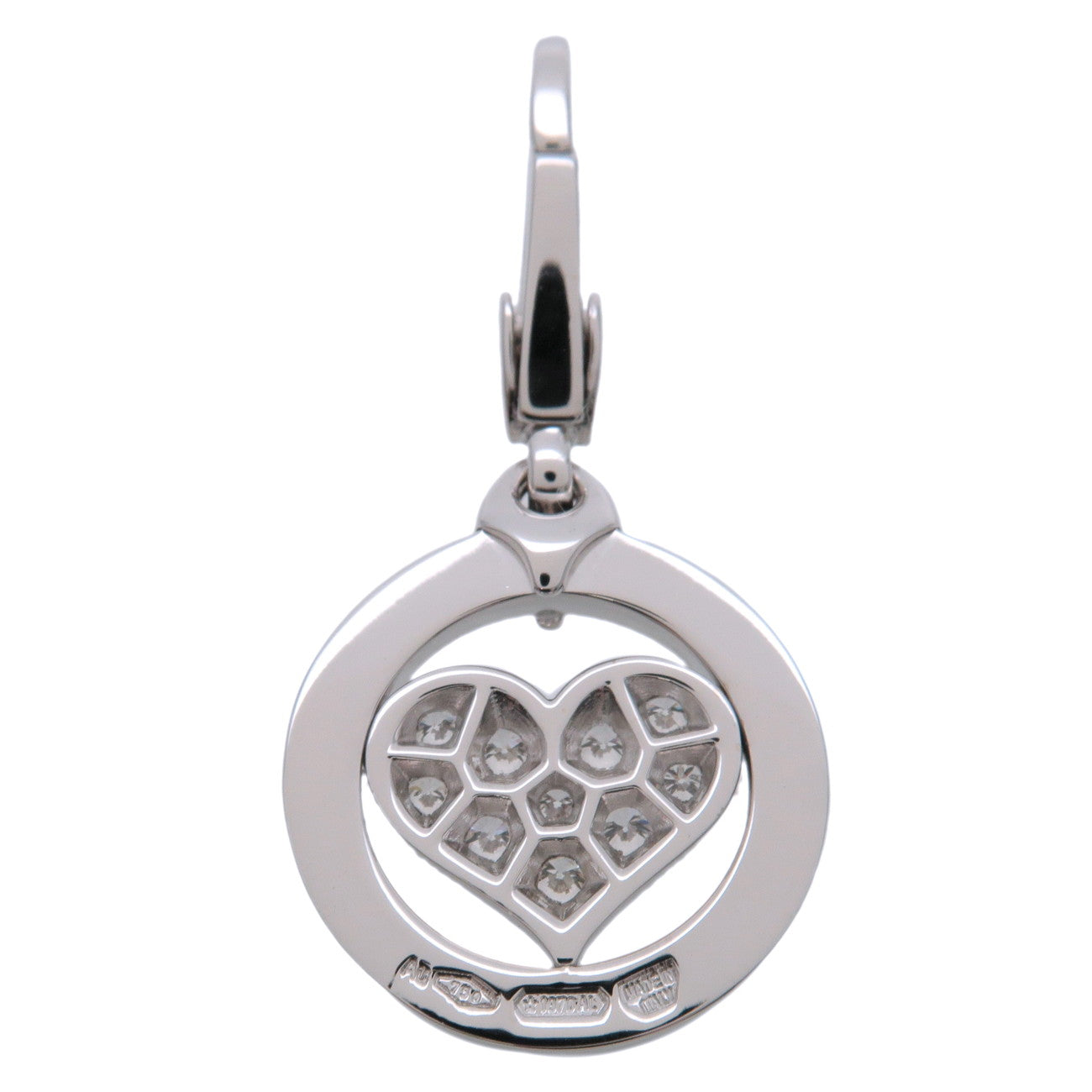 BVLGARI Tondo Heart Charm Pendant Top Pave Diamond  K18 White Gold