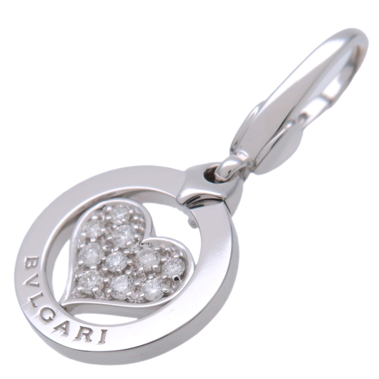 BVLGARI Tondo Heart Charm Pendant Top Pave Diamond  K18 White Gold