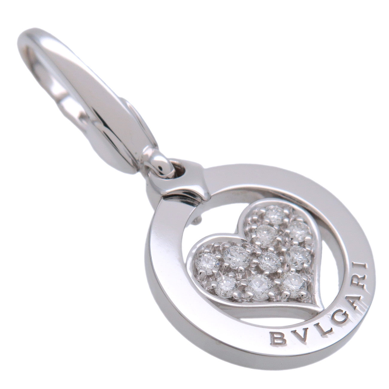 BVLGARI Tondo Heart Charm Pendant Top Pave Diamond  K18 White Gold