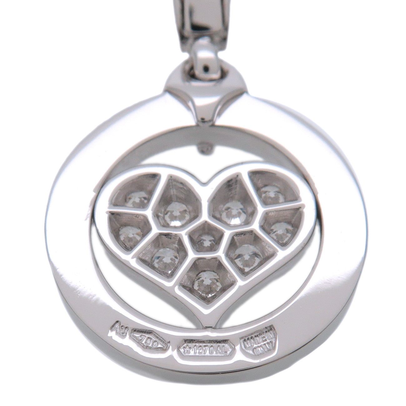 BVLGARI Tondo Heart Charm Pendant Top Pave Diamond  K18 White Gold