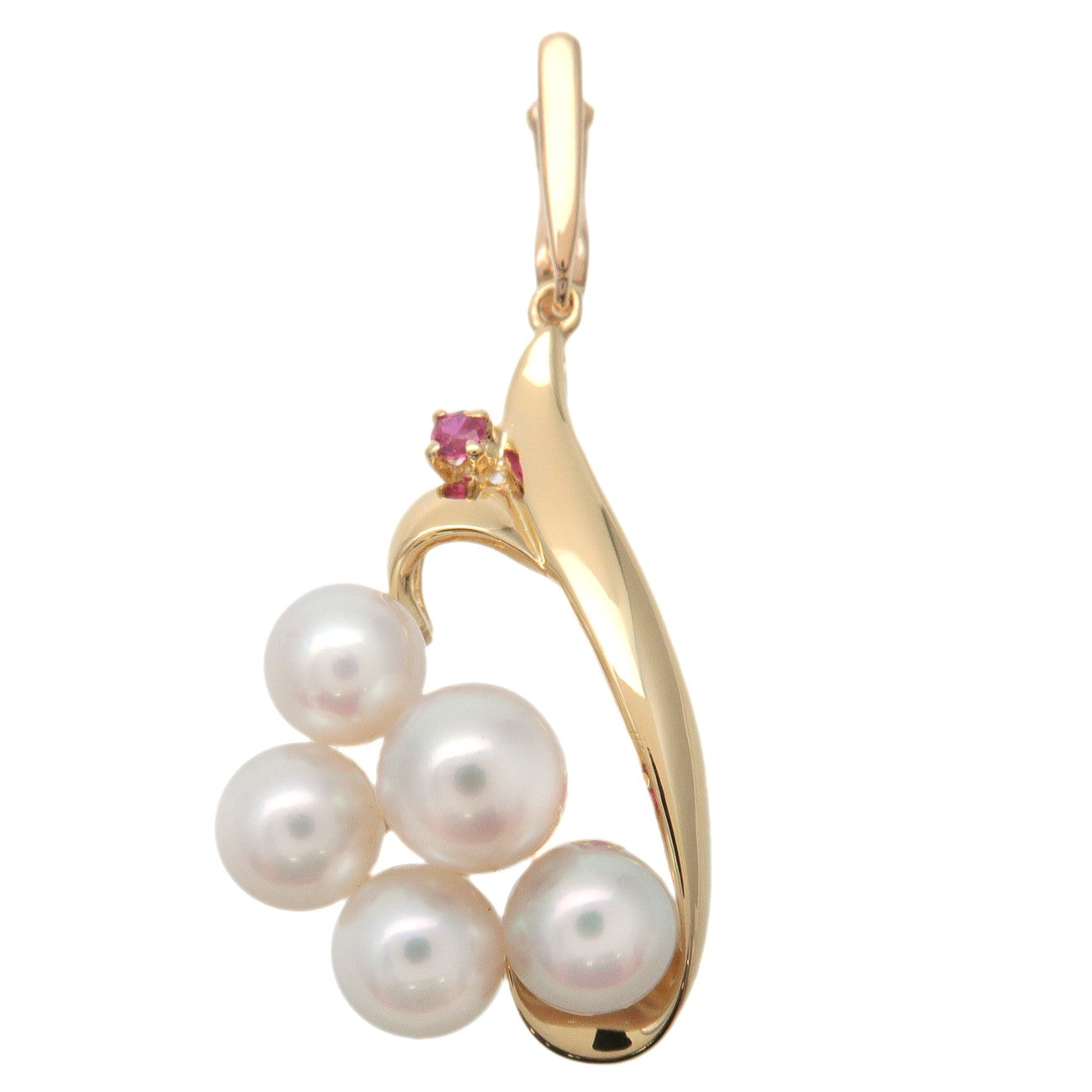 MIKIMOTO-Pearl-Ruby-Necklace-Charm-K18YG-750YG-Yellow-Gold