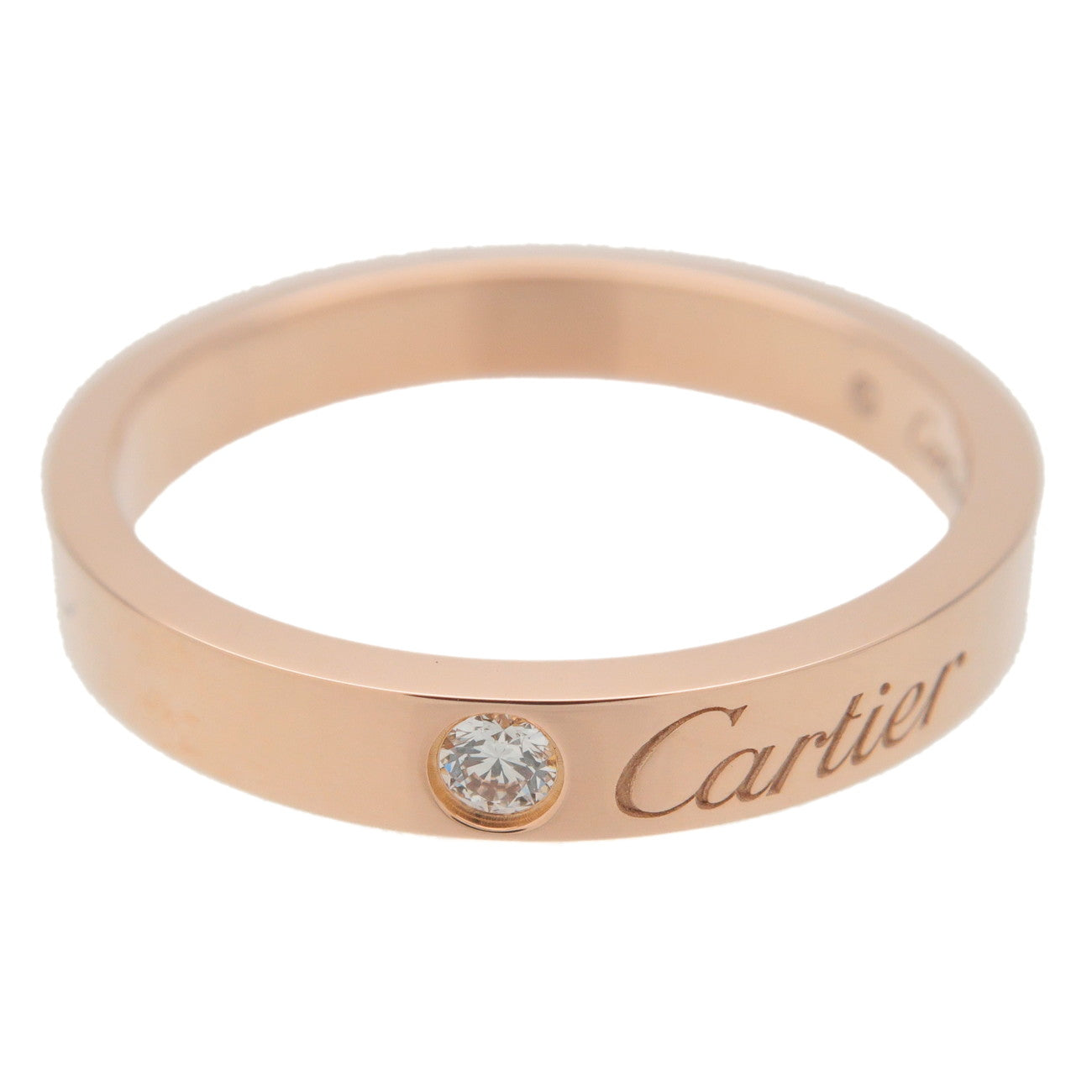 Cartier Engraved 1P Diamond Ring K18PG 750PG Rose Gold #54