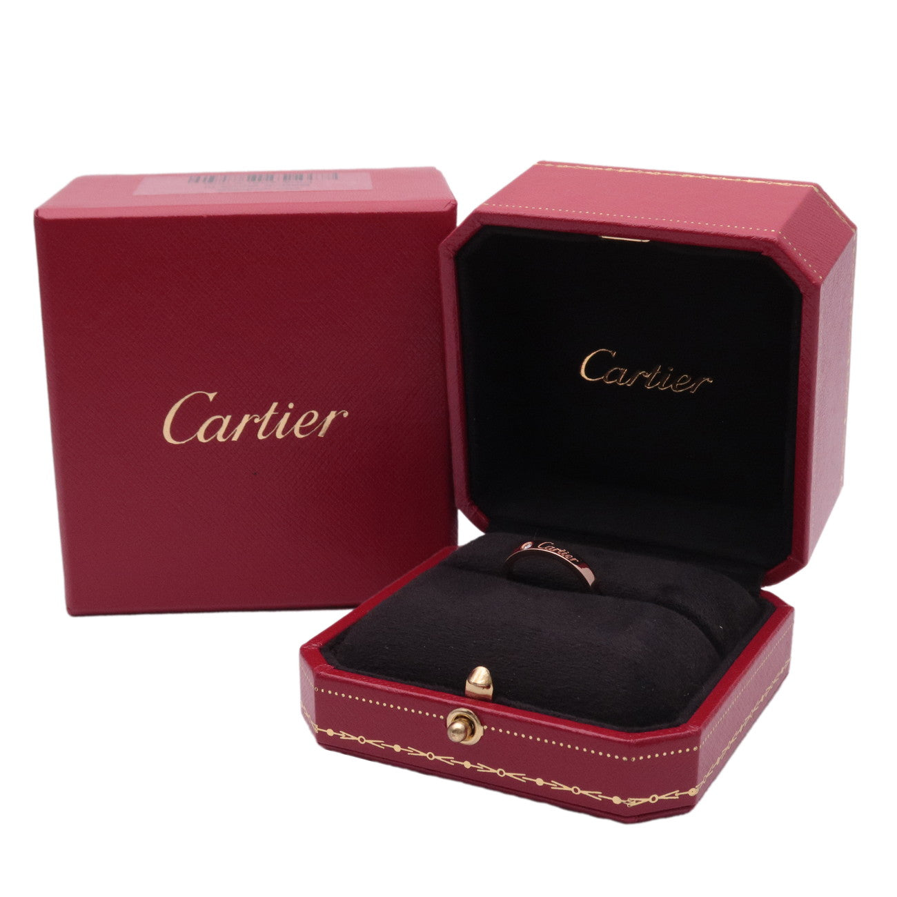 Cartier Engraved 1P Diamond Ring Rose Gold K18 750PG #50 US5-5.5