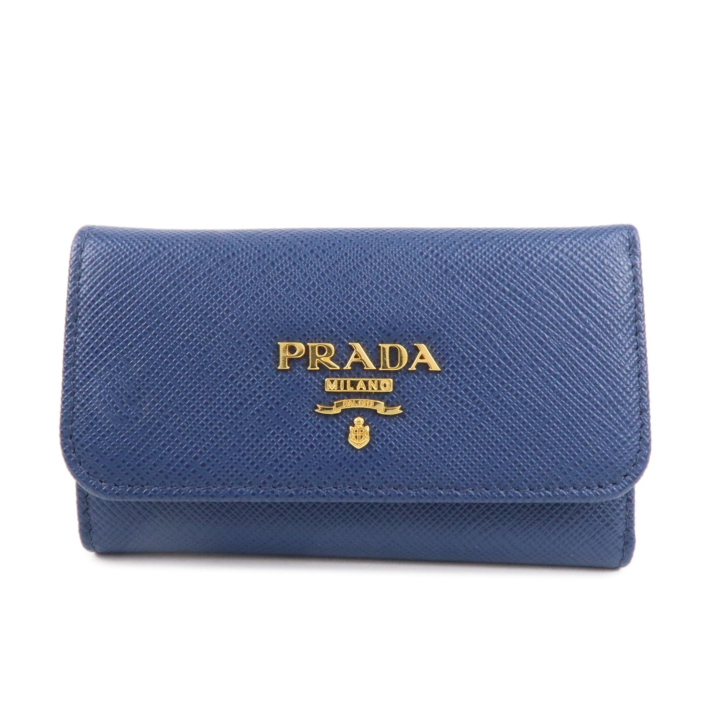 PRADA-Logo-Saffiano-Leather-4-Key-Case-Key-Holder-Navy