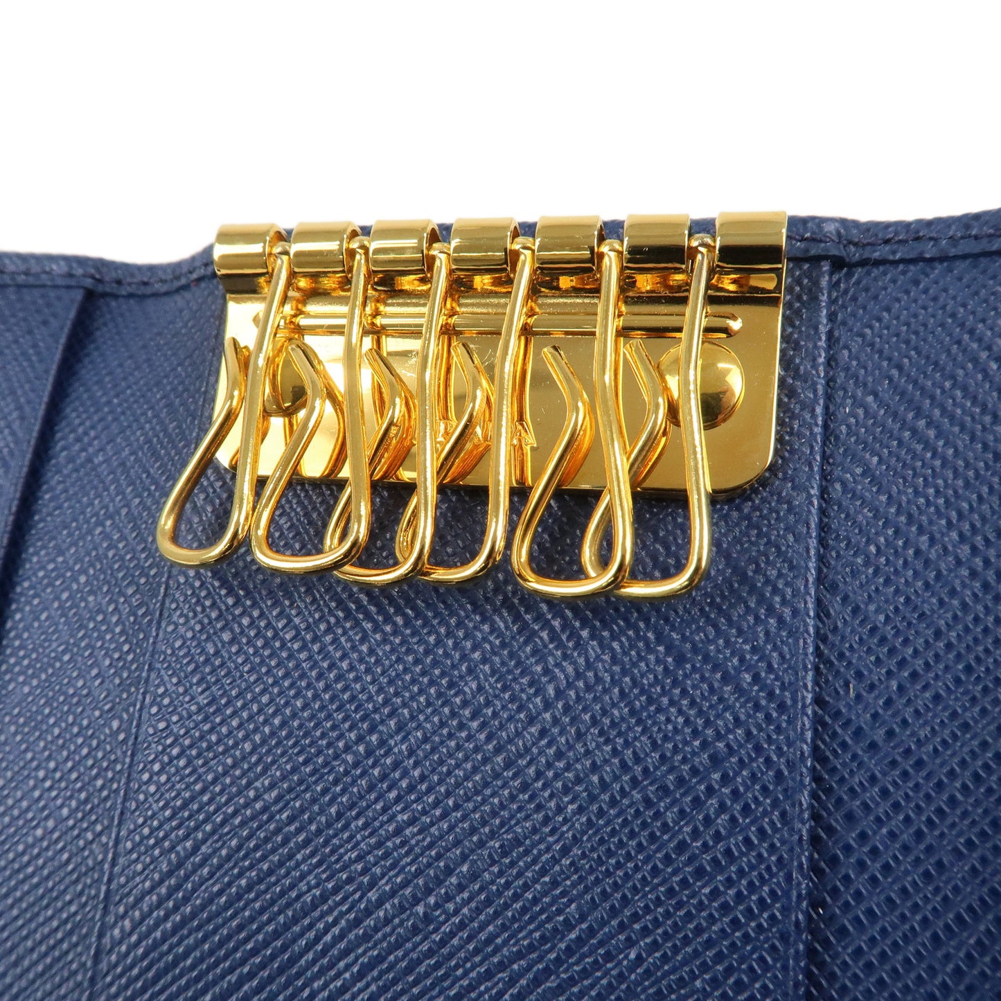 PRADA Logo Saffiano Leather 4 Key Case Key Holder Navy