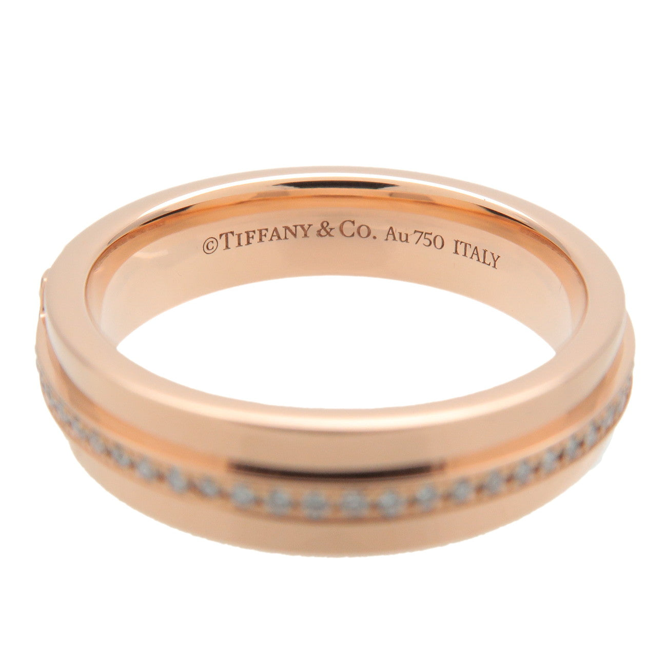 Tiffany&Co. T TWO Narrow Diamond Ring K18 Rose Gold US5 EU49