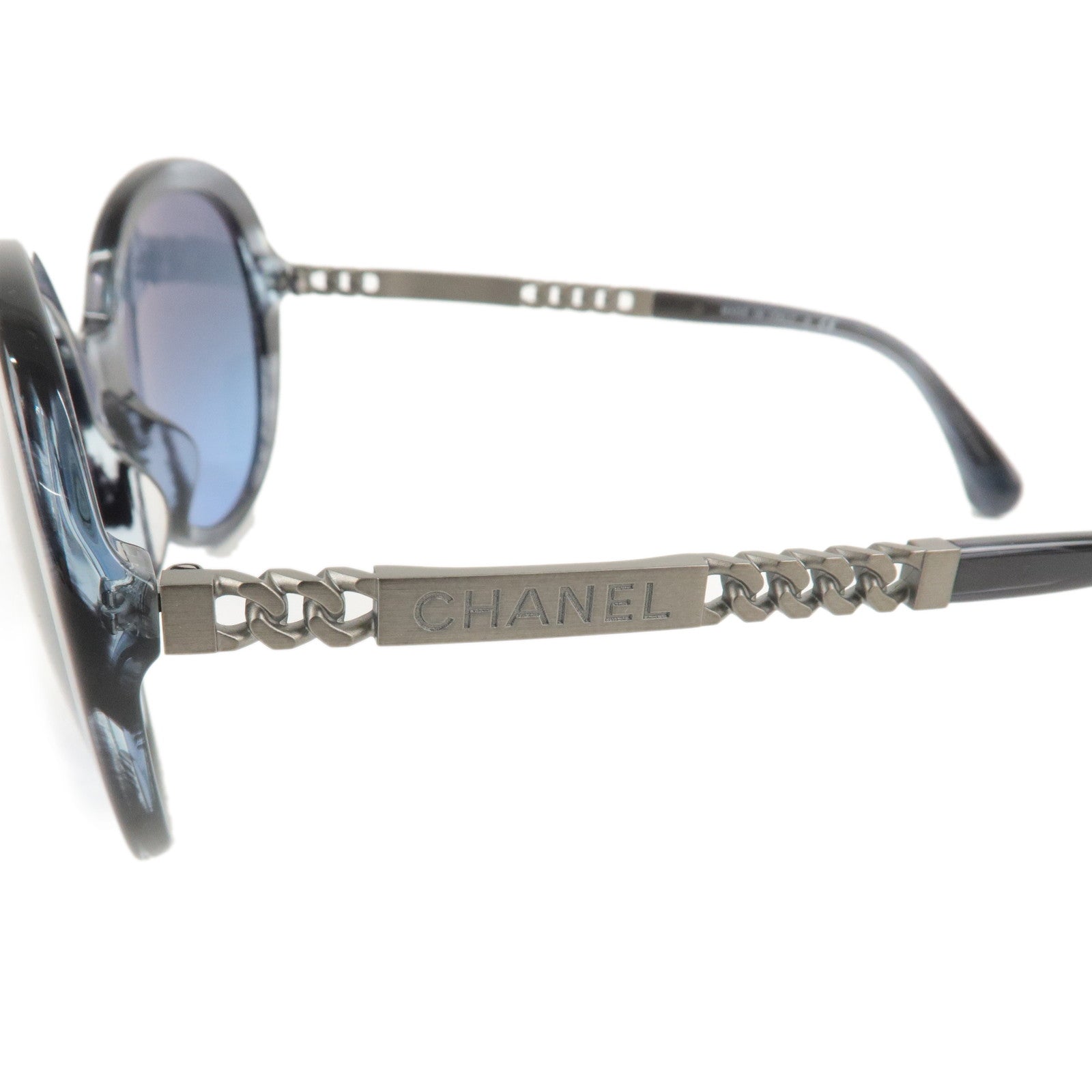 CHANEL Plastic Metal Chain Motif Sunglasses 56□20 140 Black 5353-A