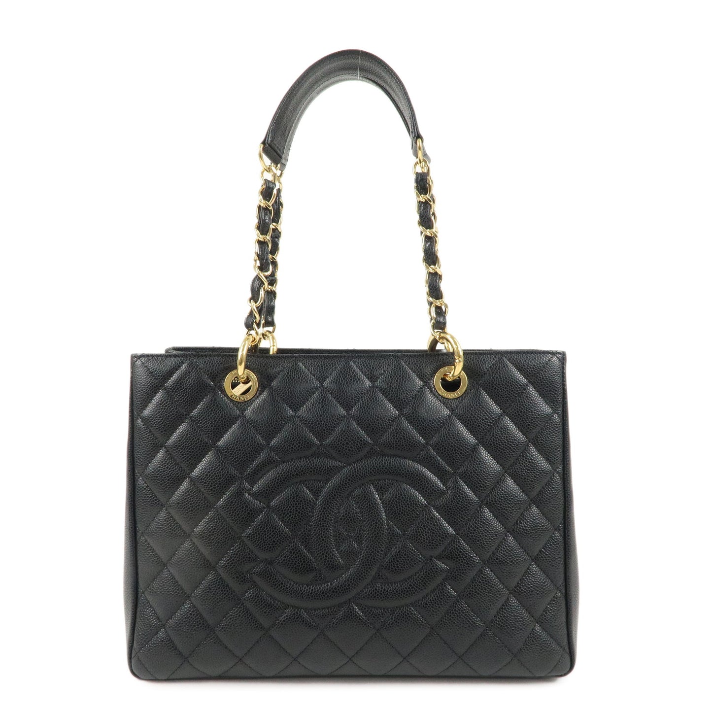 CHANEL-Caviar-Skin-GST-Chain-Tote-Bag-Black-Gold-A50995