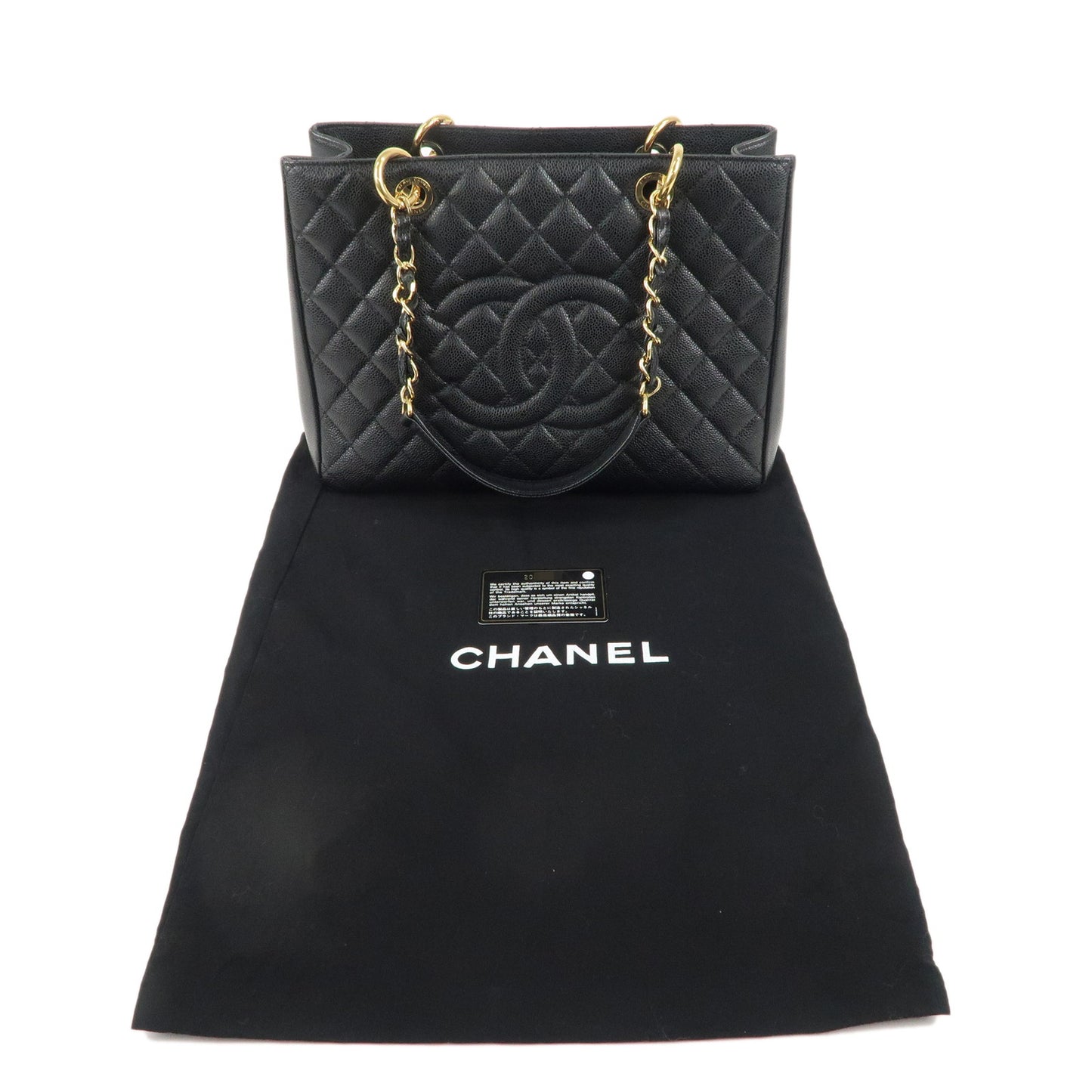 CHANEL Caviar Skin GST Chain Tote Bag Black Gold A50995