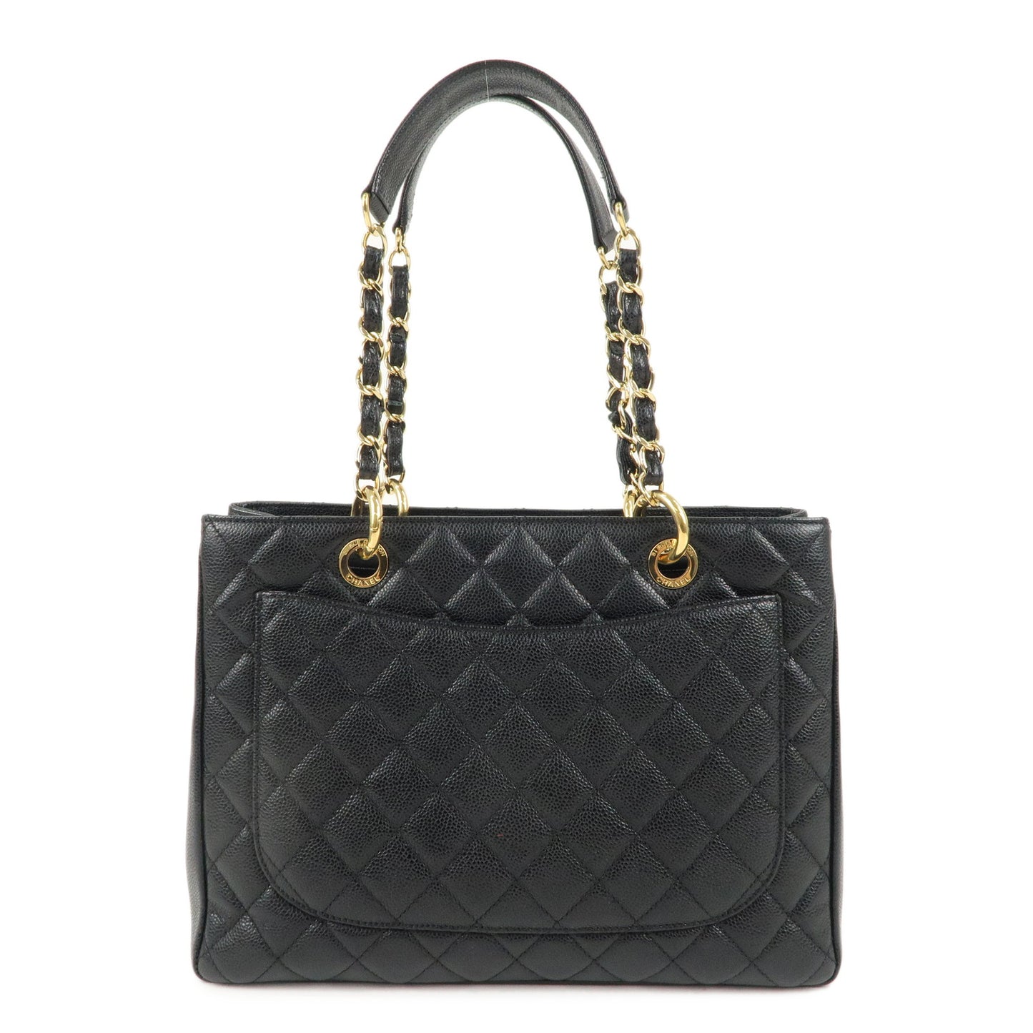 CHANEL Caviar Skin GST Chain Tote Bag Black Gold A50995