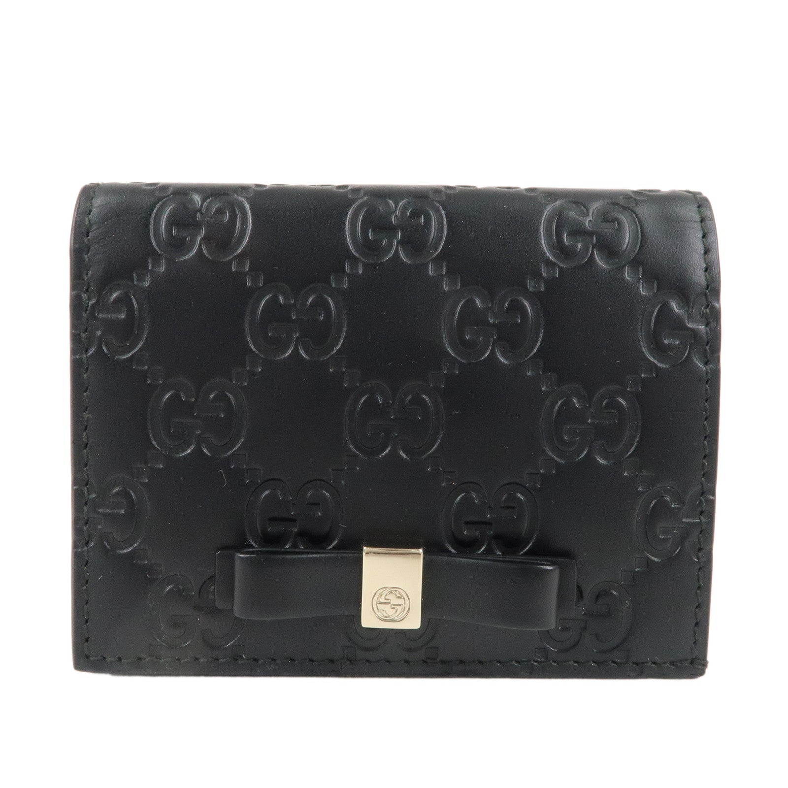 GUCCI-Guccisima-Leather-Ribbon-Bi-fold-Card-Case-Black-406924