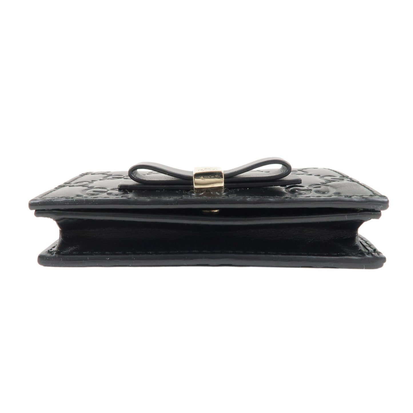 GUCCI Guccissima Leather Ribbon Bi-fold Card Case Black 406924