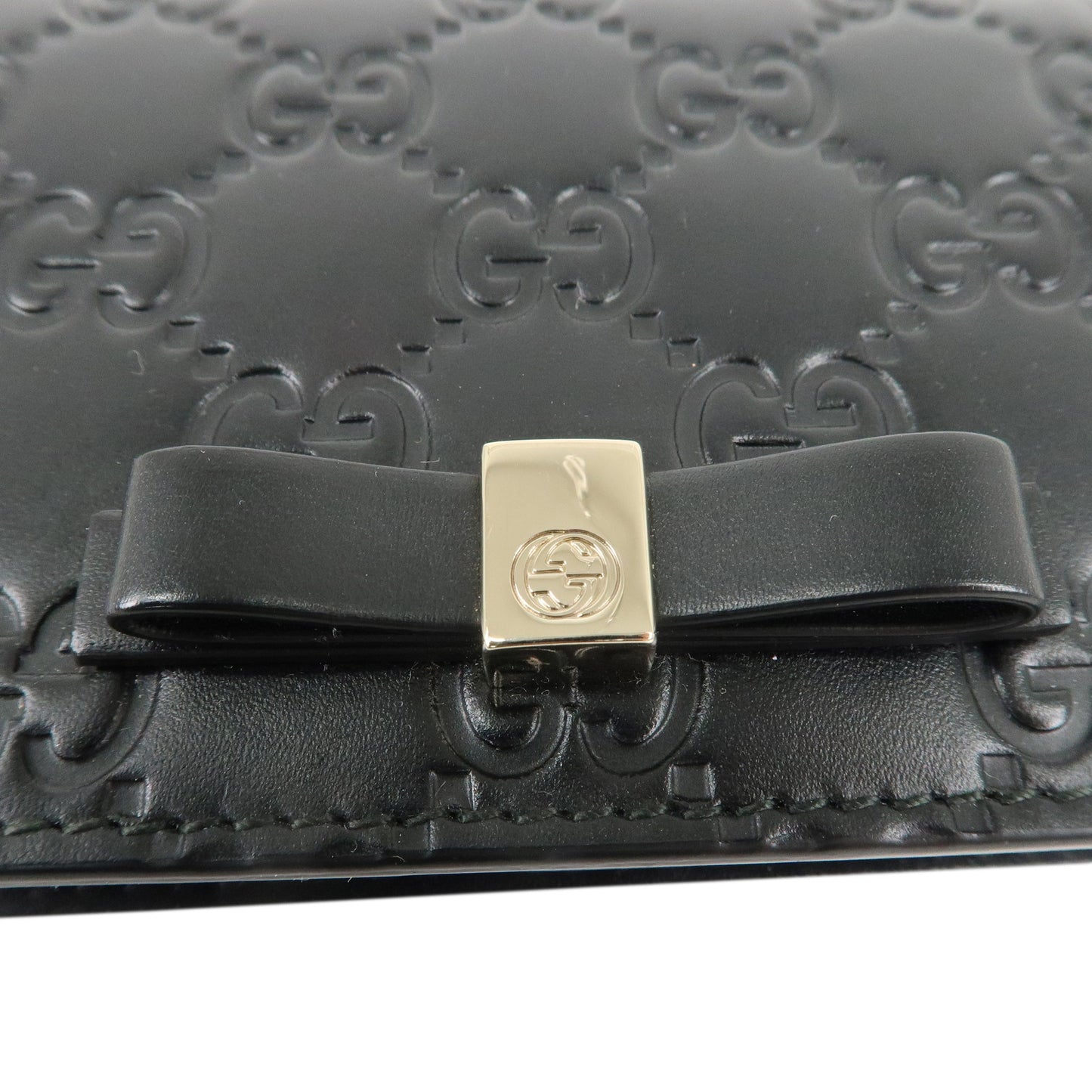 GUCCI Guccissima Leather Ribbon Bi-fold Card Case Black 406924