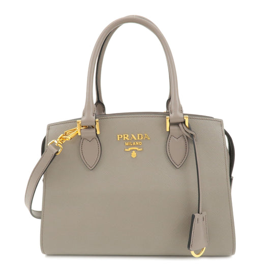 PRADA-Saffiano-Leather-2Way-Bag-Handbag-Shoulder-Greige-1BA164