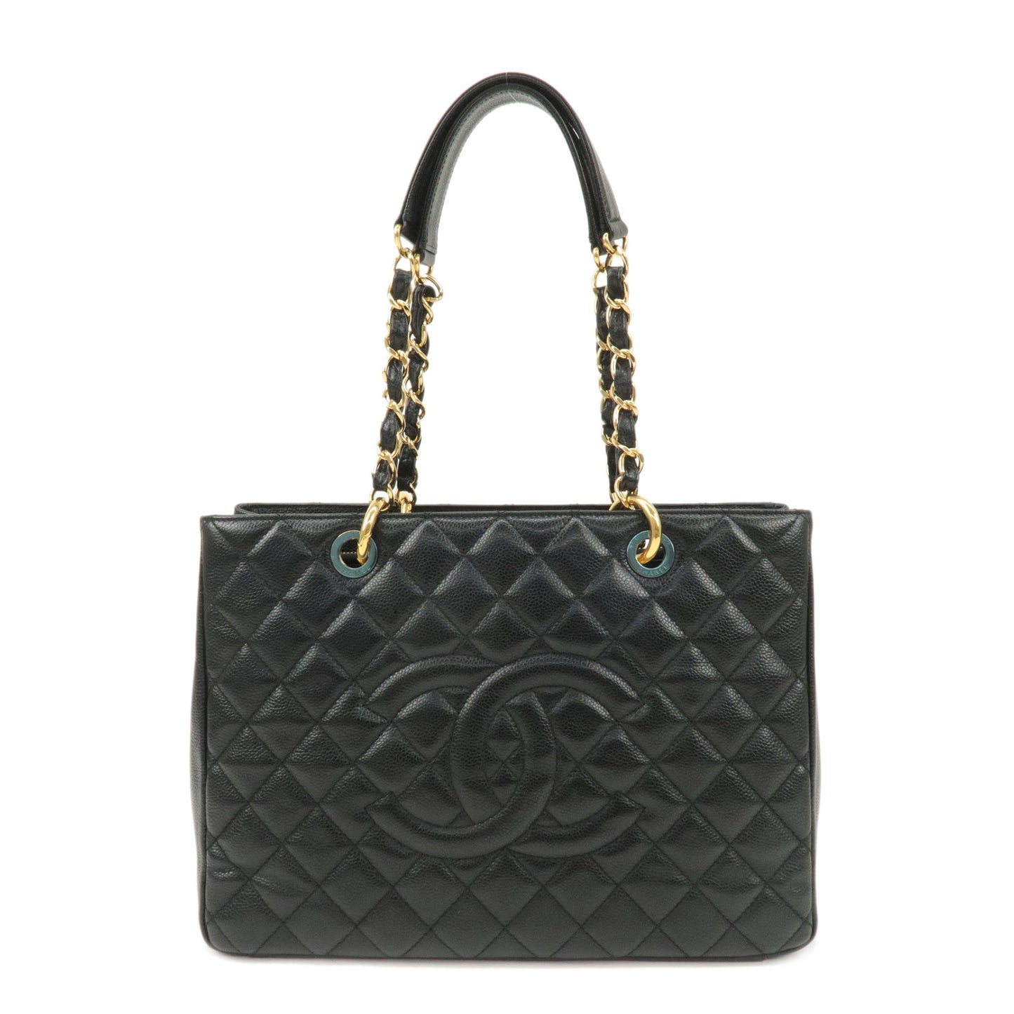 CHANEL-Matelasse-Caviar-Skin-GST-Chain-Tote-Bag-Black-Gold-A50995