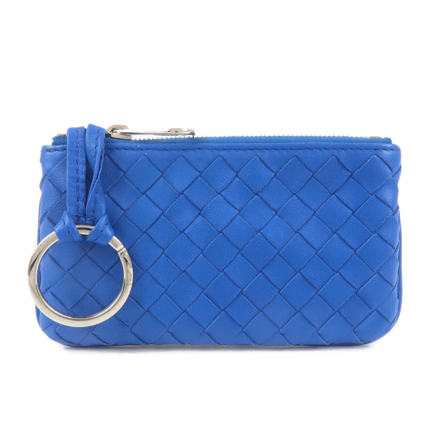 BOTTEGA-VENETA-Intrecciato-Leather-Coin-Case-Coin-Purse-Blue