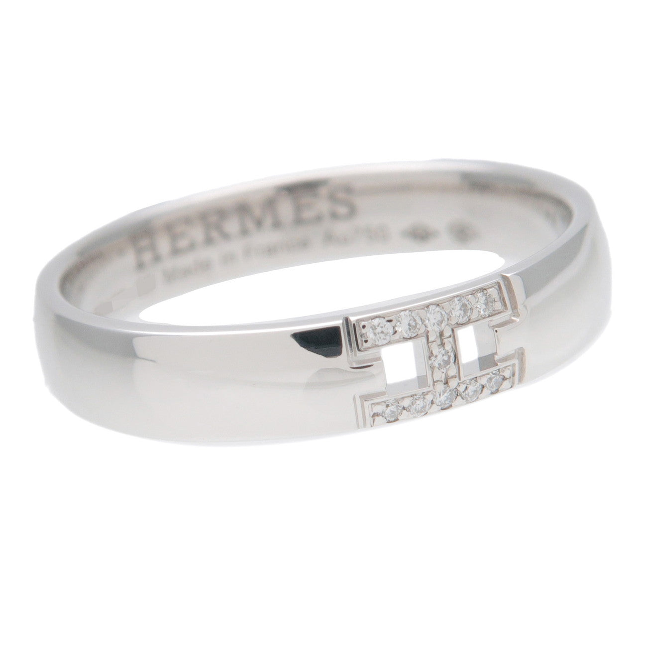 HERMES Ever Hercules 11P Diamond Ring K18WG White Gold #50 US5-5.5