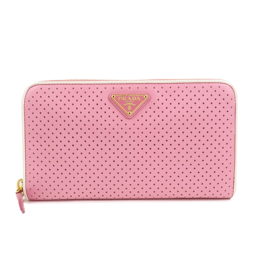 PRADA-Logo-Nylon-Saffiano-Leather-Round-Zippy-Wallet-Pink-1M0506