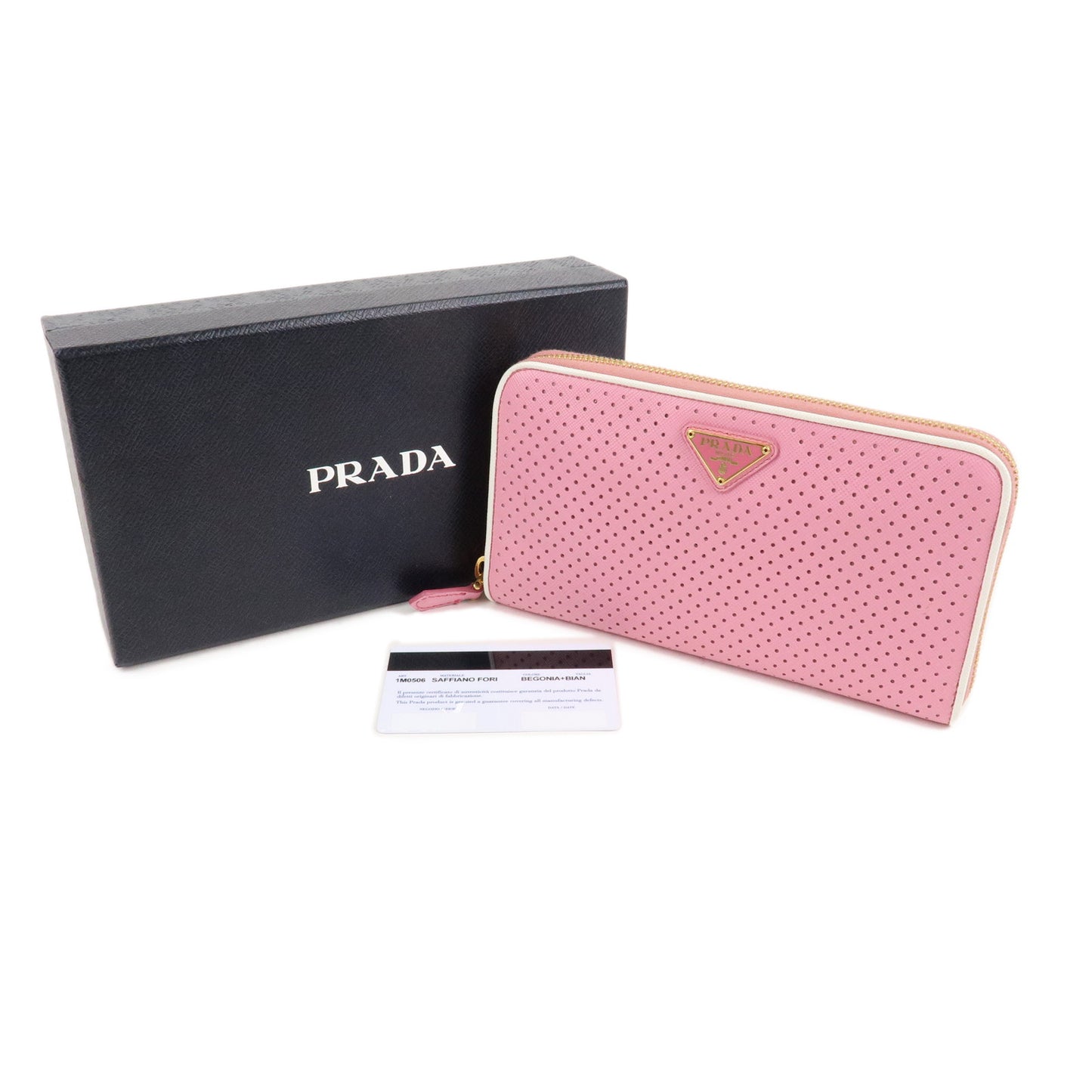 PRADA Logo Nylon Saffiano Leather Round Zippy Wallet Pink 1M0506