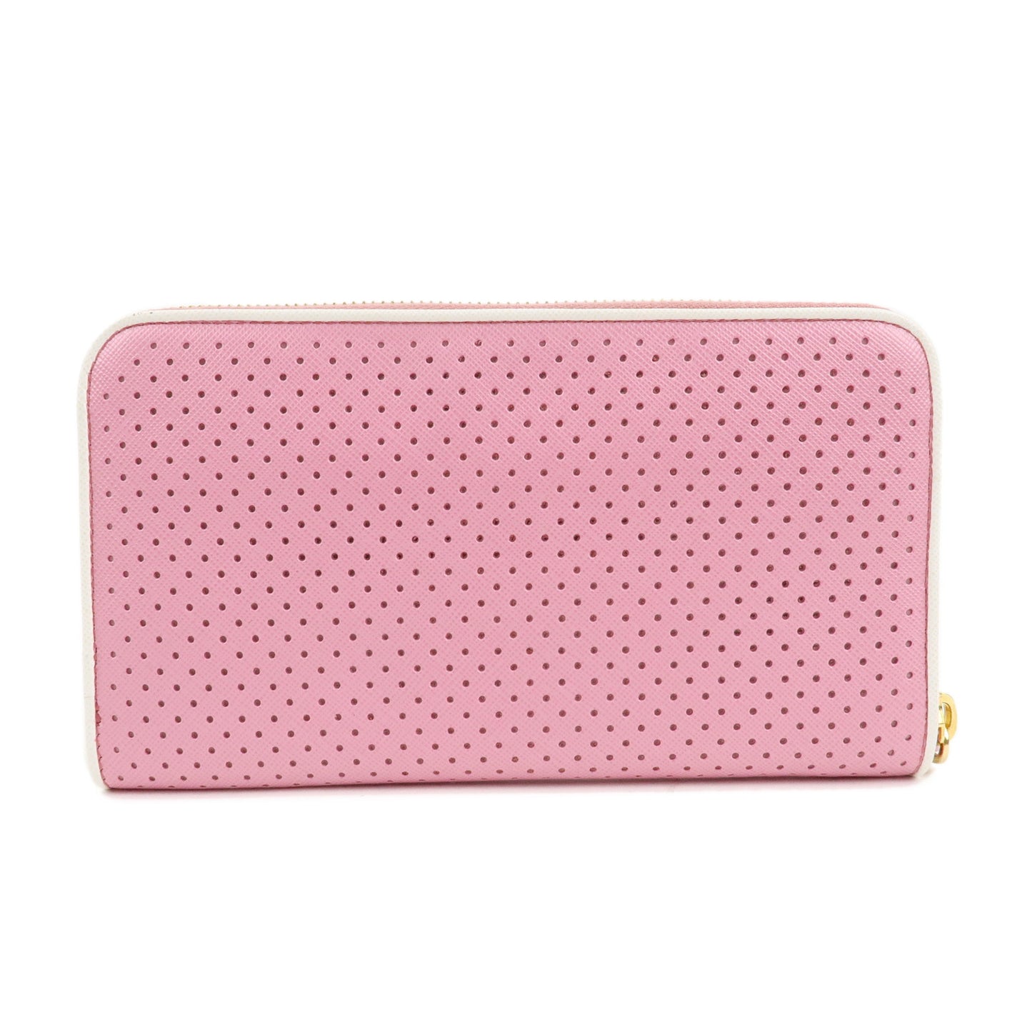 PRADA Logo Nylon Saffiano Leather Round Zippy Wallet Pink 1M0506