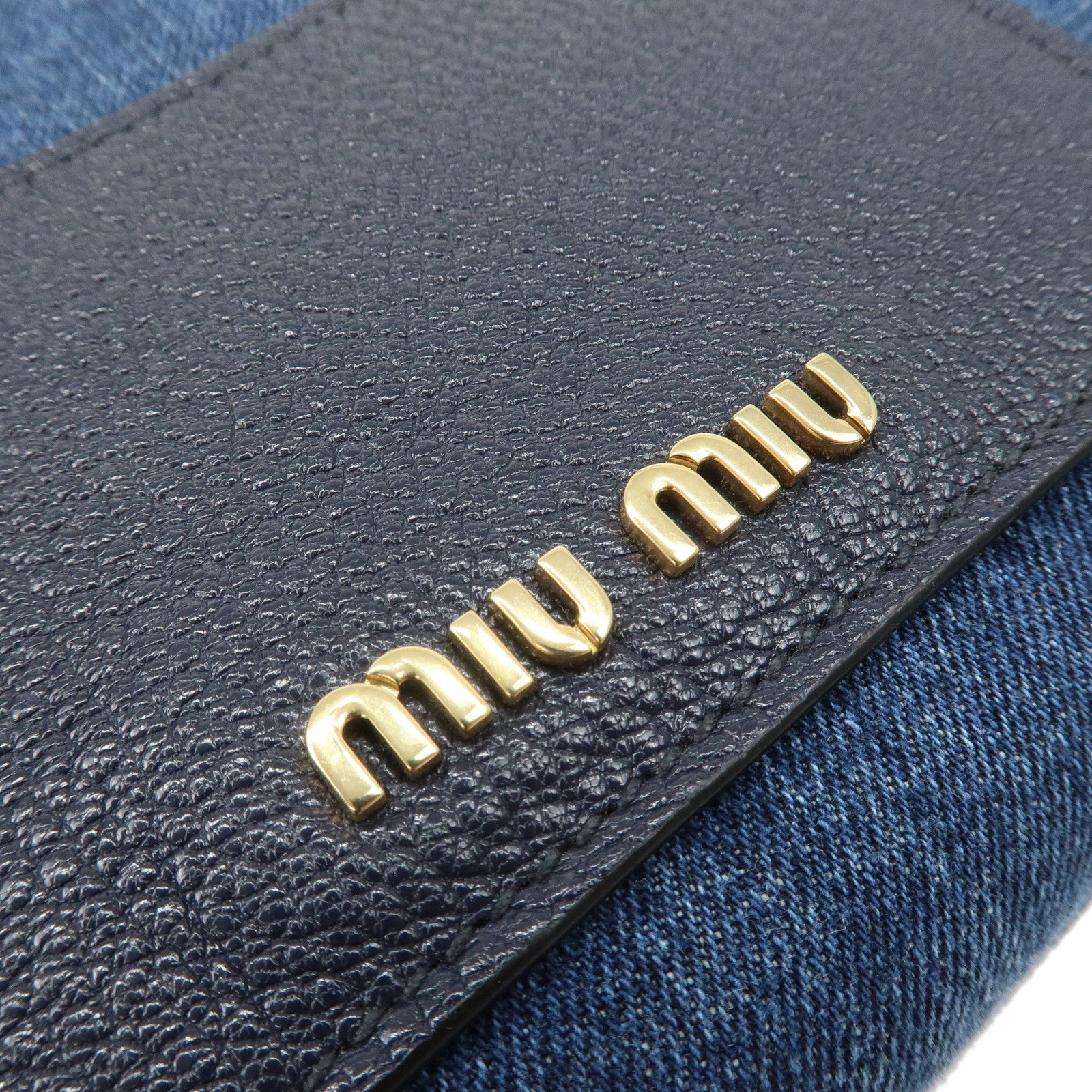 MIU MIU Denim Leather 2 Way Hand Bag Shoulder Bag Blue 5BA130