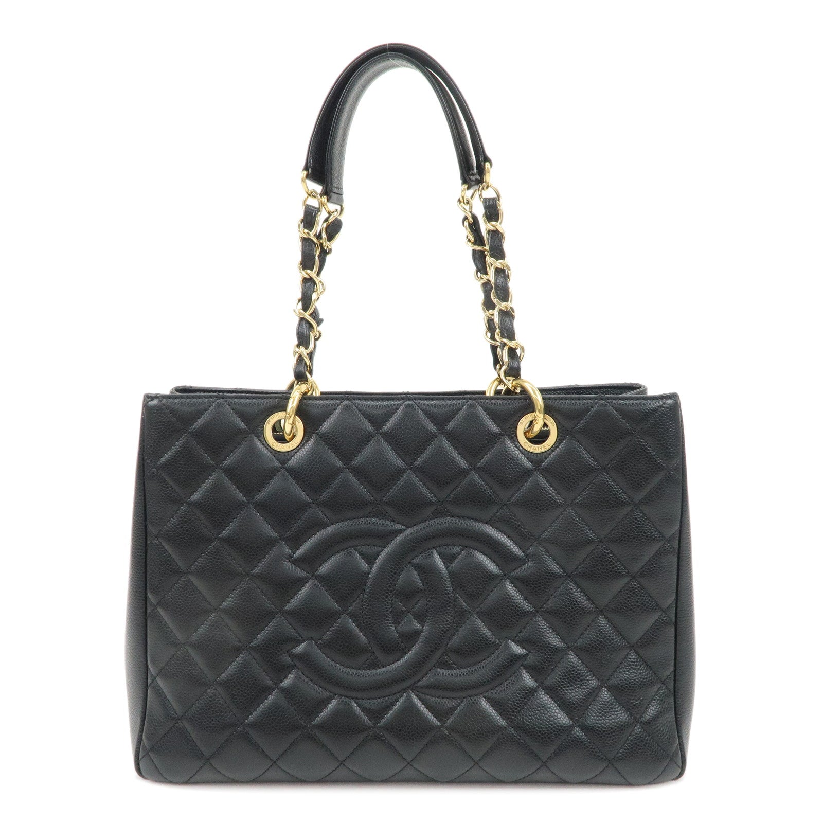 CHANEL-Caviar-Skin-GST-Chain-Tote-Bag-Shoulder-Bag-Black-A50995