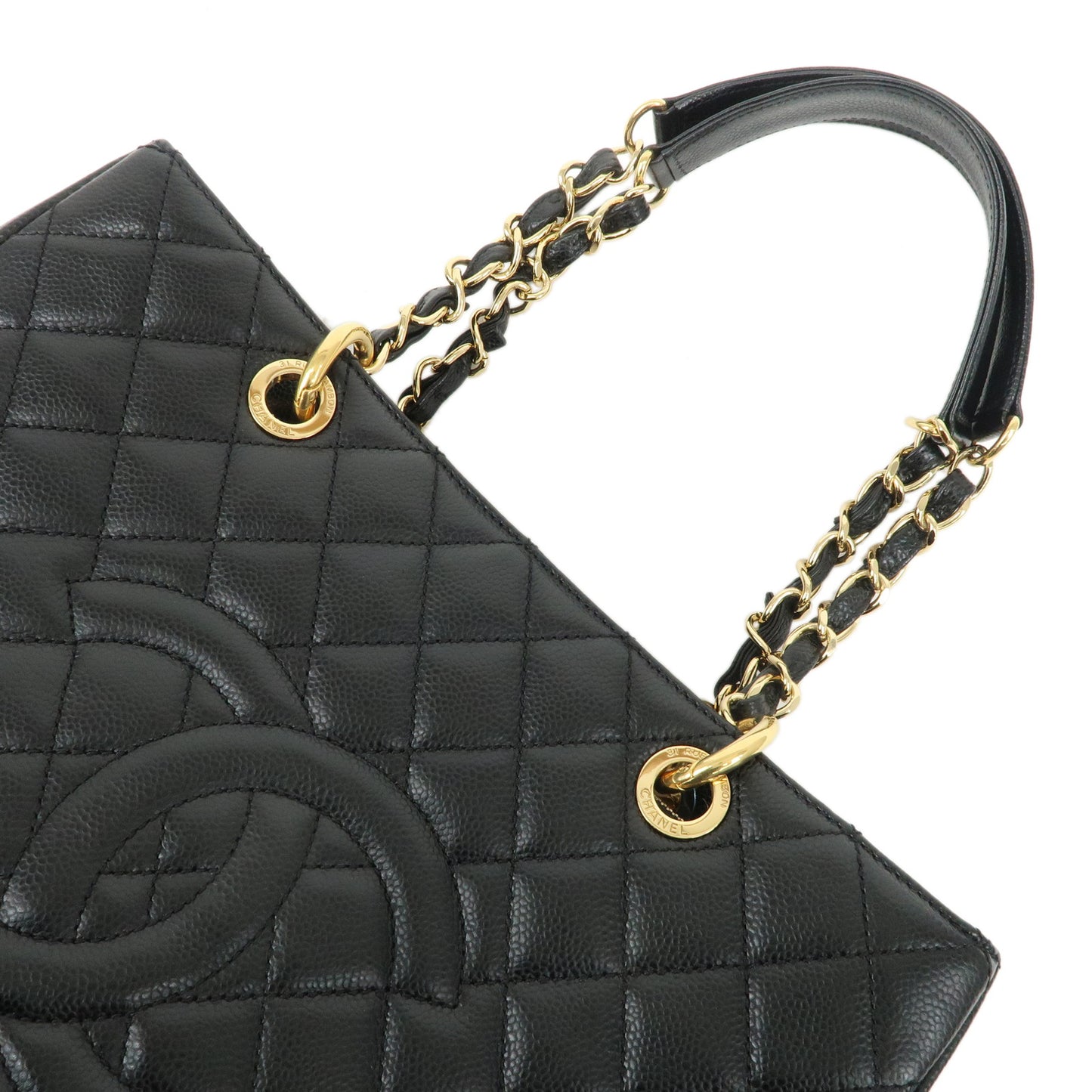 CHANEL Caviar Skin GST Chain Tote Bag Shoulder Bag Black A50995