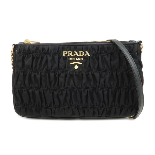 PRADA-Nylon-Leather-Chain-Shoulder-Bag-Crossbody-Bag-Black-1BH152