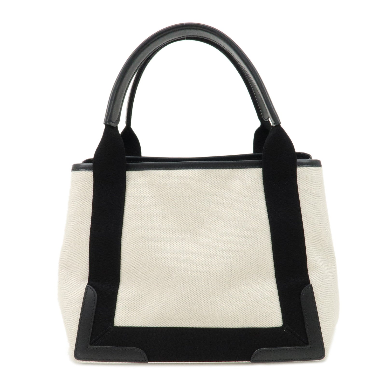 BALENCIAGA Navy Cabas S Canvas Leather Tote Bag Ivory 339933