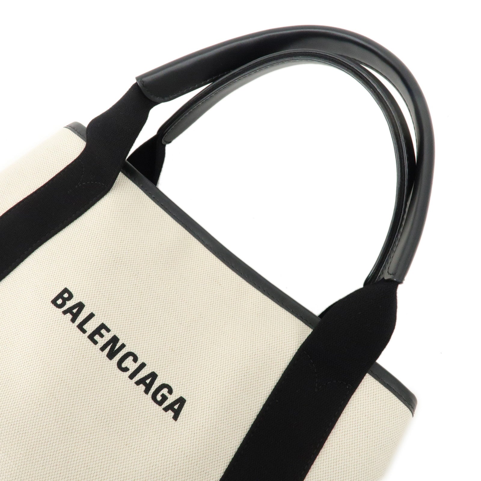 BALENCIAGA Navy Cabas S Canvas Leather Tote Bag Ivory 339933