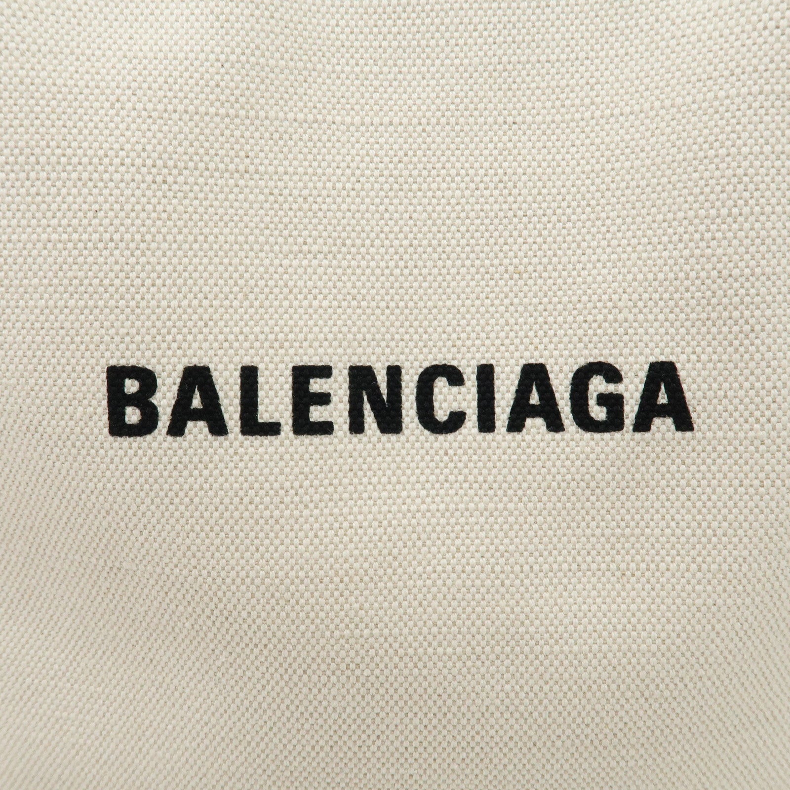 BALENCIAGA Navy Cabas S Canvas Leather Tote Bag Ivory 339933