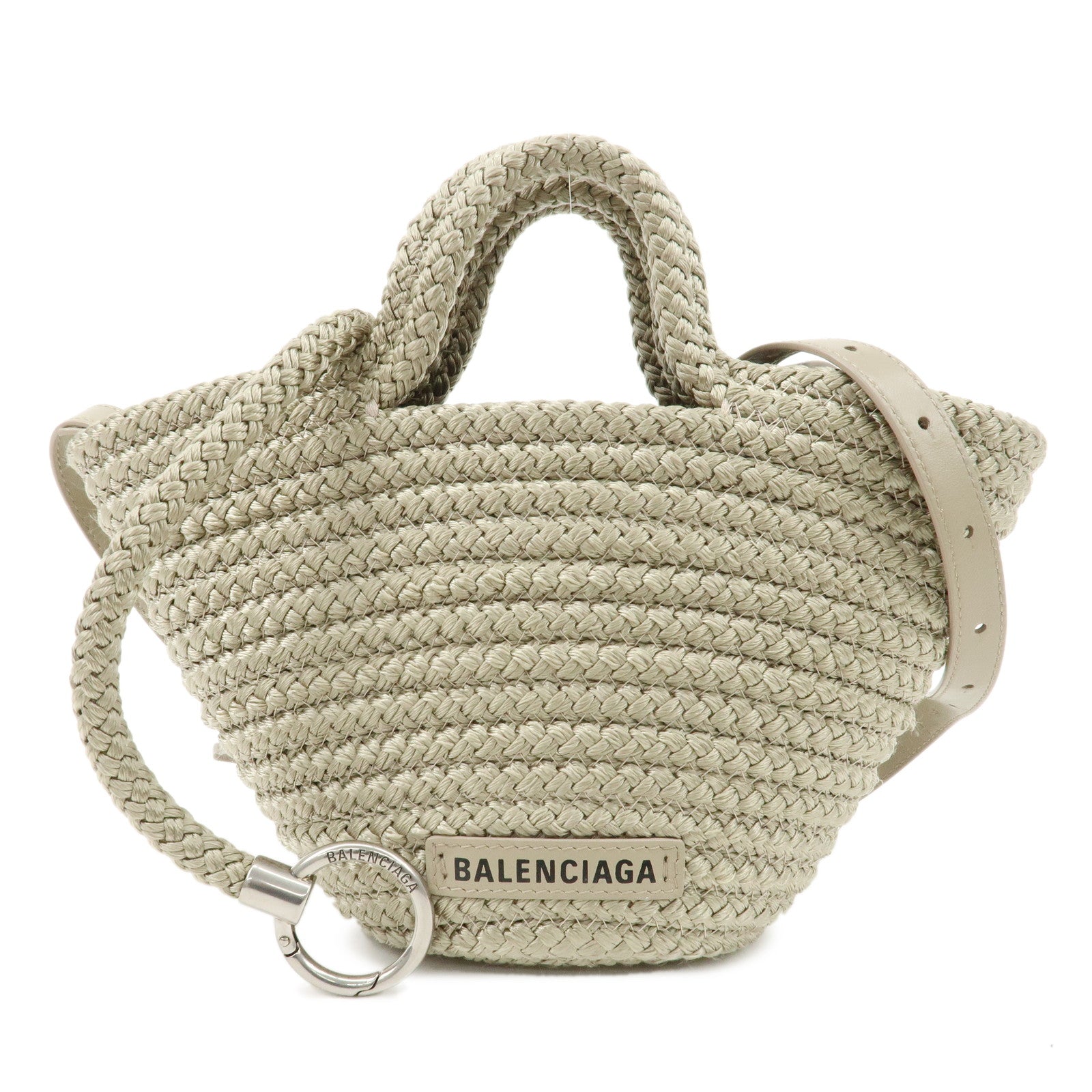 BALENCIAGA-Nylon-Leather-Ibiza-Small-Tote-Bag-Khaki-Gray-742205