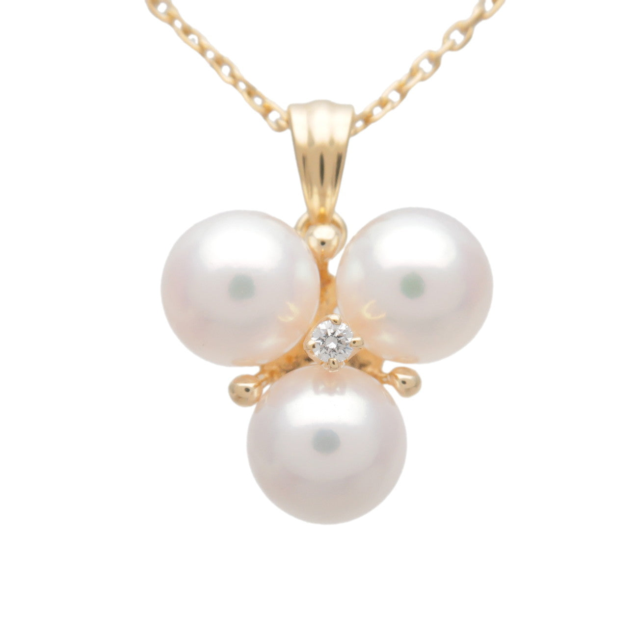 MIKIMOTO-3P-Pearl-Diamond-Necklace-K18YG-750YG-Yellow-Gold