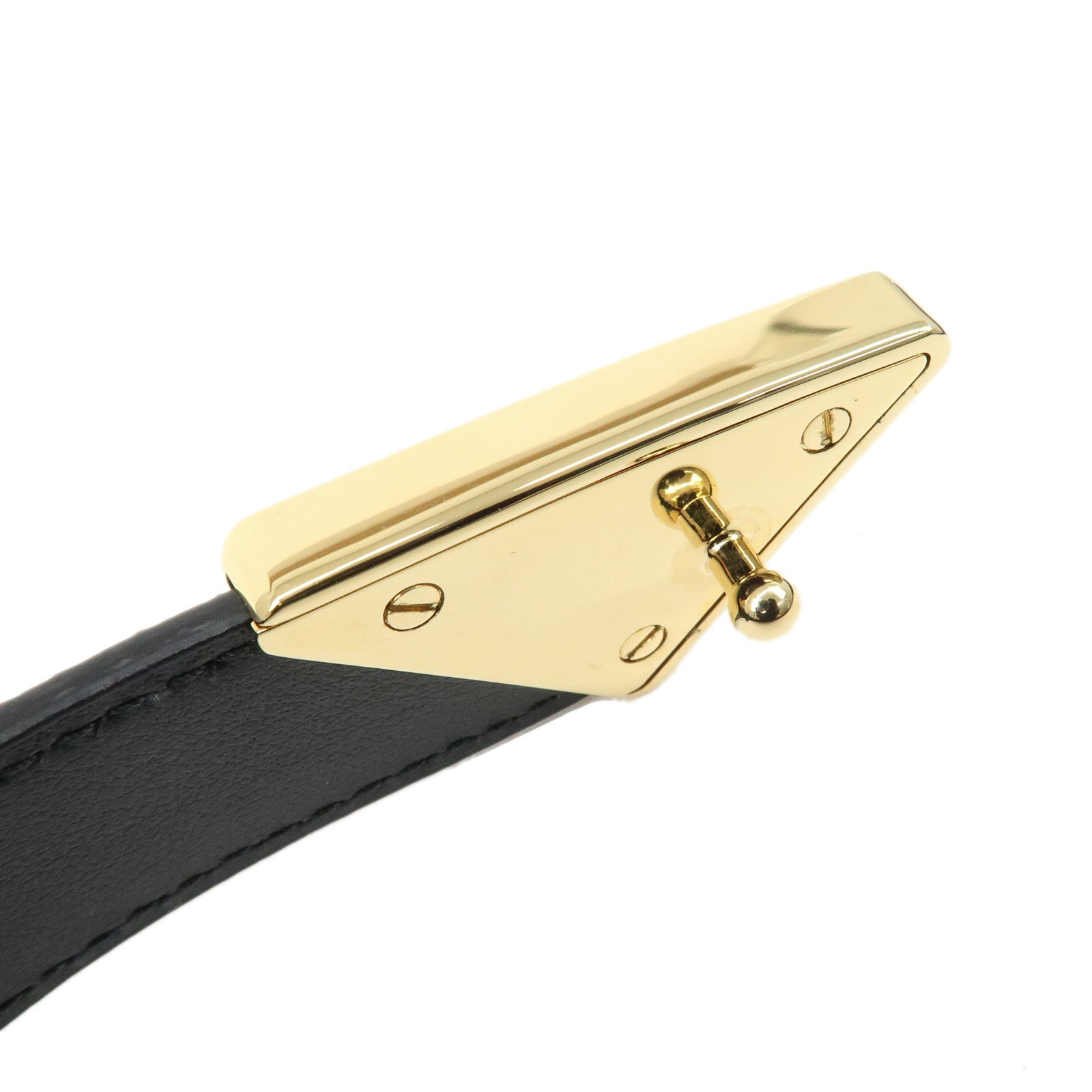 PRADA Saffiano Leather Logo Belt 75/30 Size 2 Black Gold 1CC370