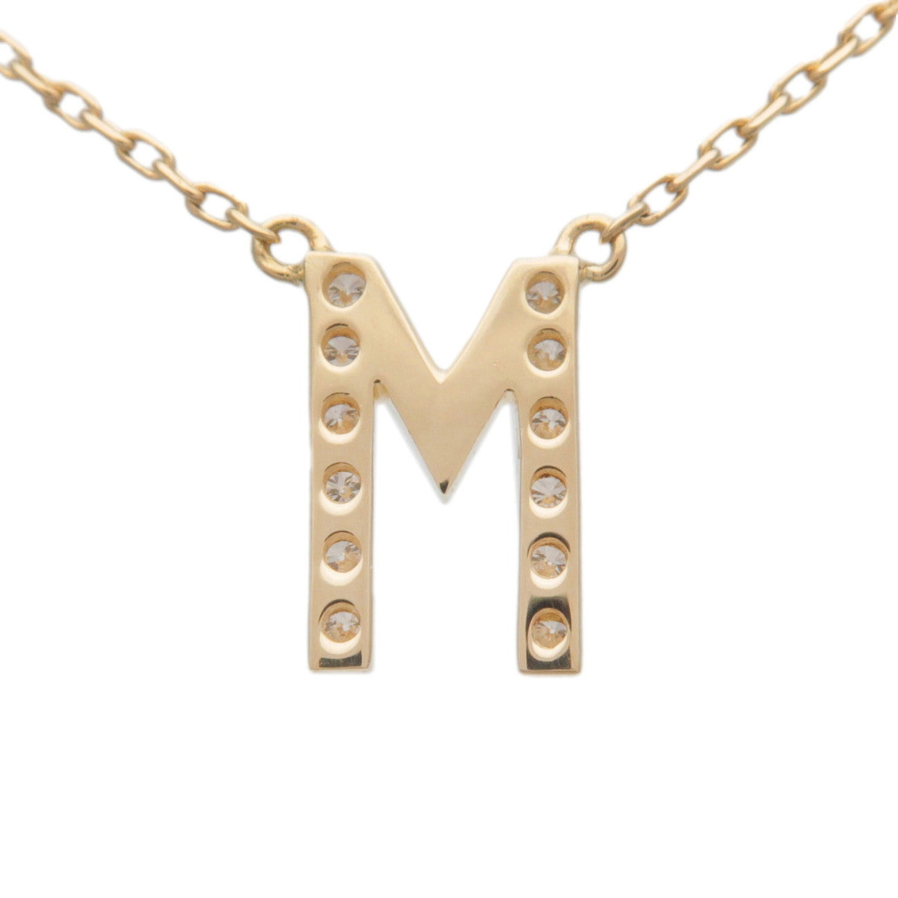 AHKAH Initial M Diamond Necklace K18 750YG Yellow Gold